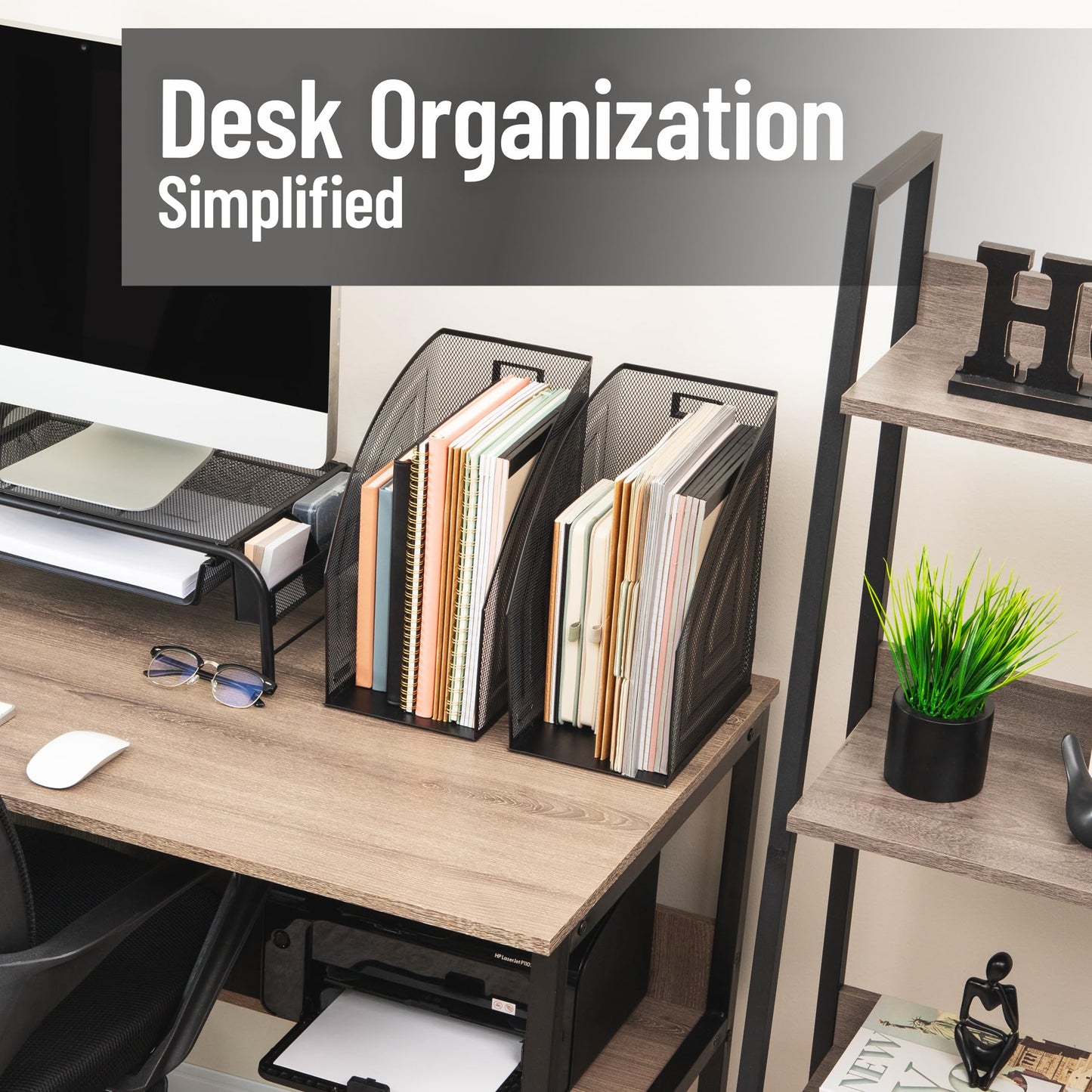 Mind Reader Vertical File Storage, Desktop Organizer, Workspace, Office, Metal Mesh, 15.9Lx25.4Wx31.8Hcm, Set of 2, Black