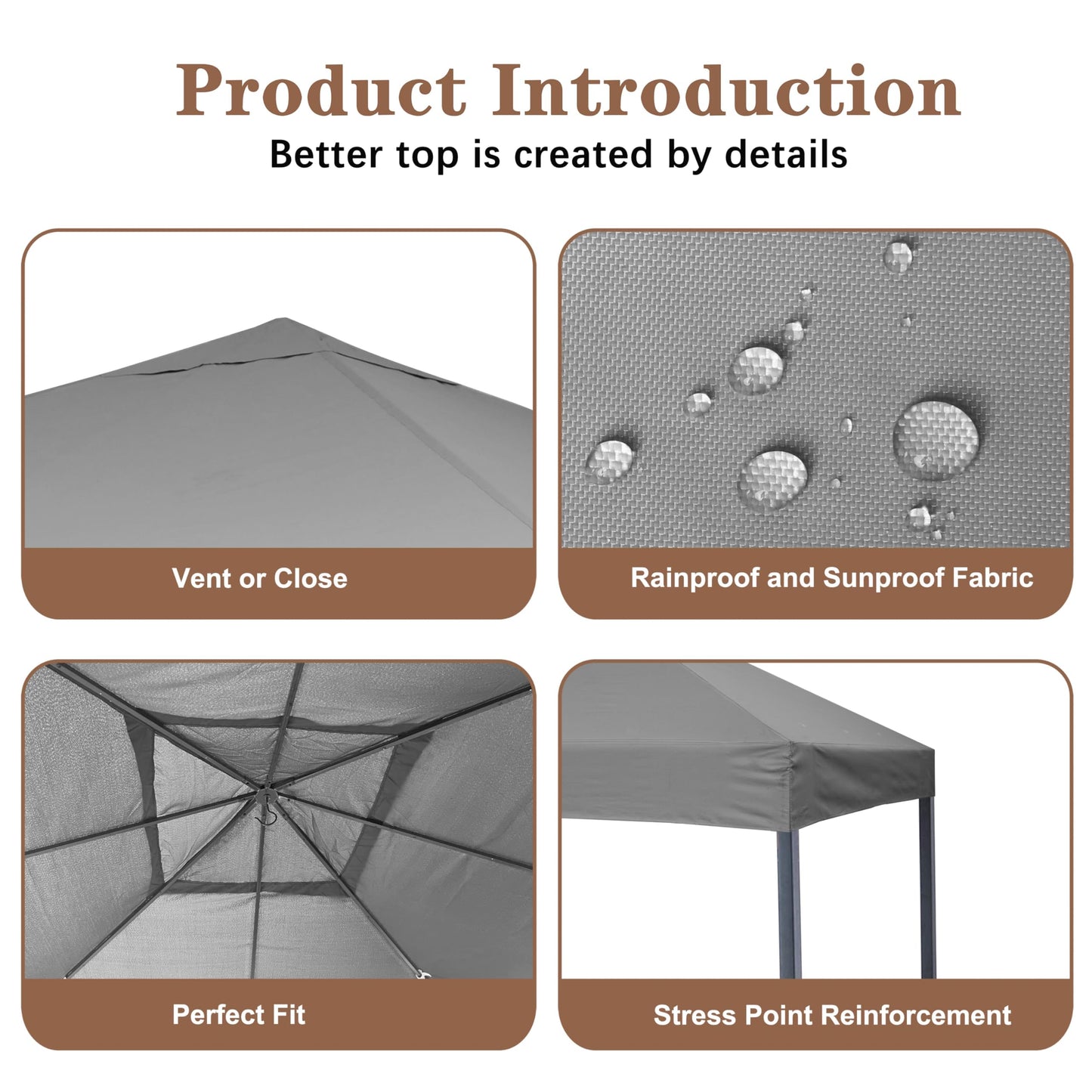 Replacement Cover for Outdoor Patio Backyard Garden Lawn Sun Shade 10x10ft Canopy Top Only, (Gray)