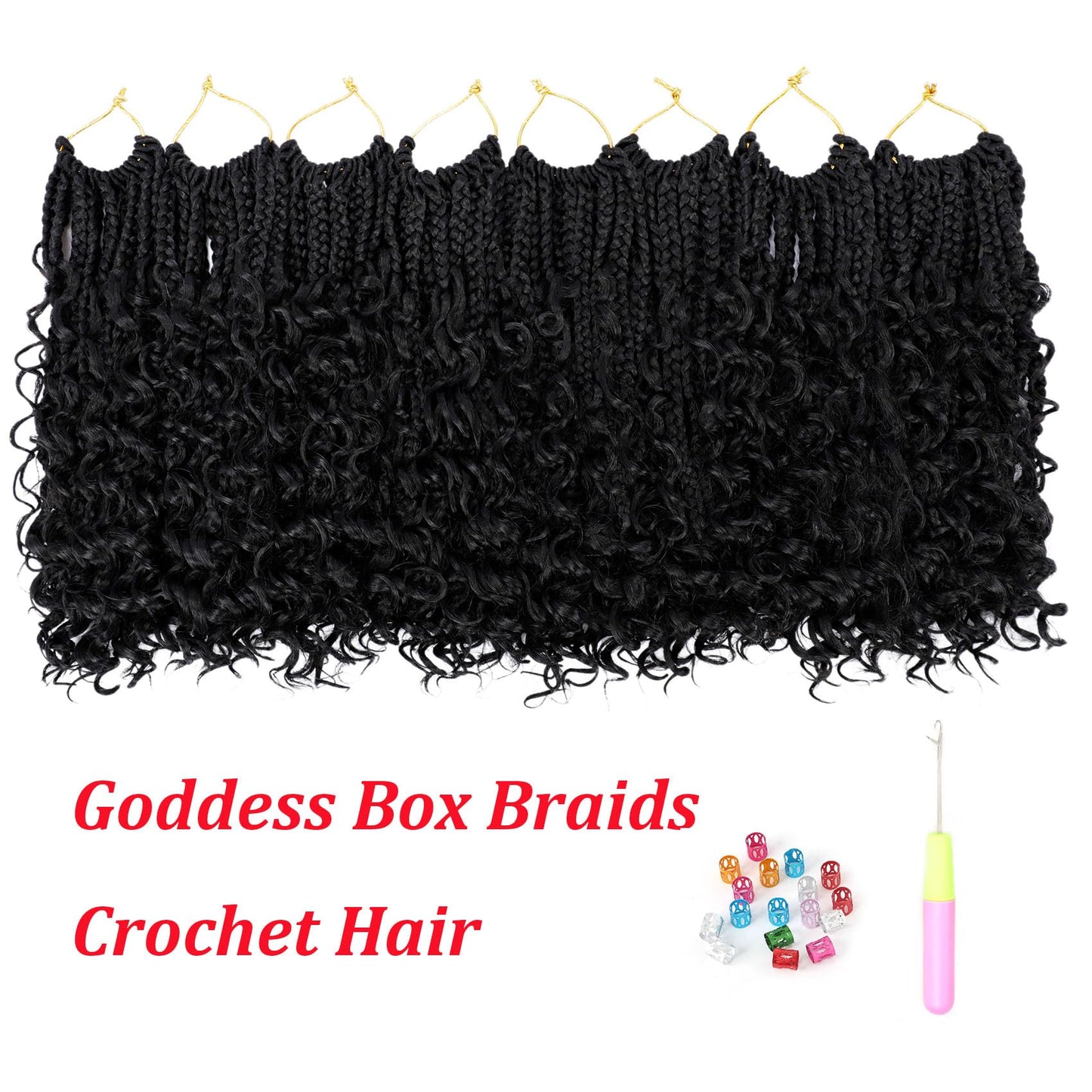 8 Packs Goddess Box Braids Crochet Hair 10 Inch Pre-looped Bohemian Crochet Boho Box Braids With Curly Ends 3X Crochet Braids Hair for Women Synthetic Braiding Hair (#1B)