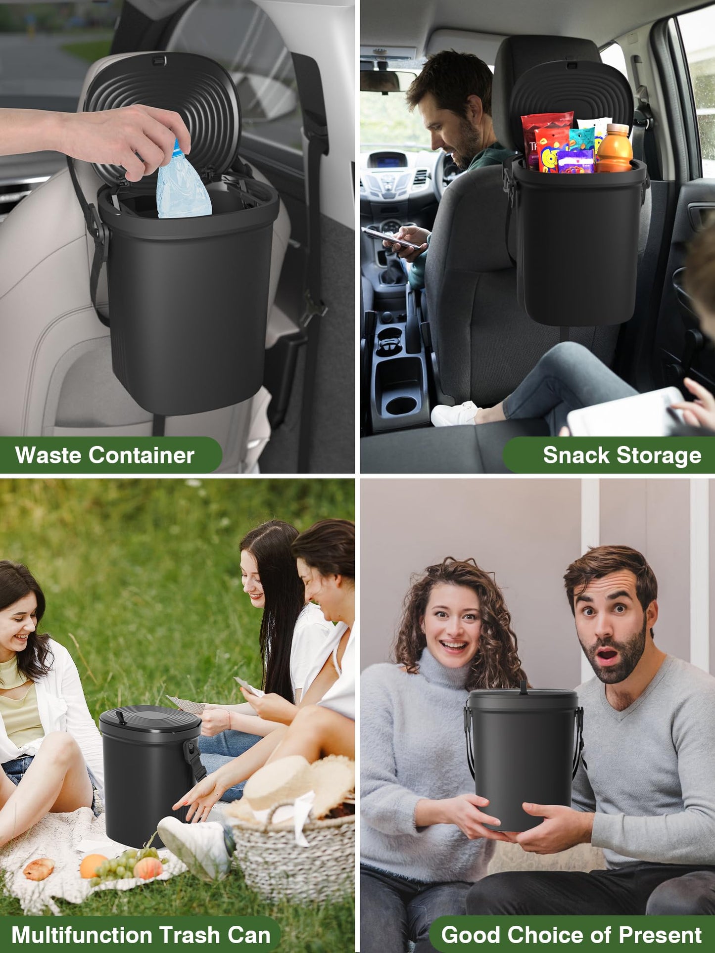 Garoopion Leakproof Car Trash Can, 1.9 Gallon Soft Silicone Hanging Garbage Bin with Lid, Easy to Clean Vehicle Trash Can, Suitable for Sedans, SUVs, MPVs & Trucks