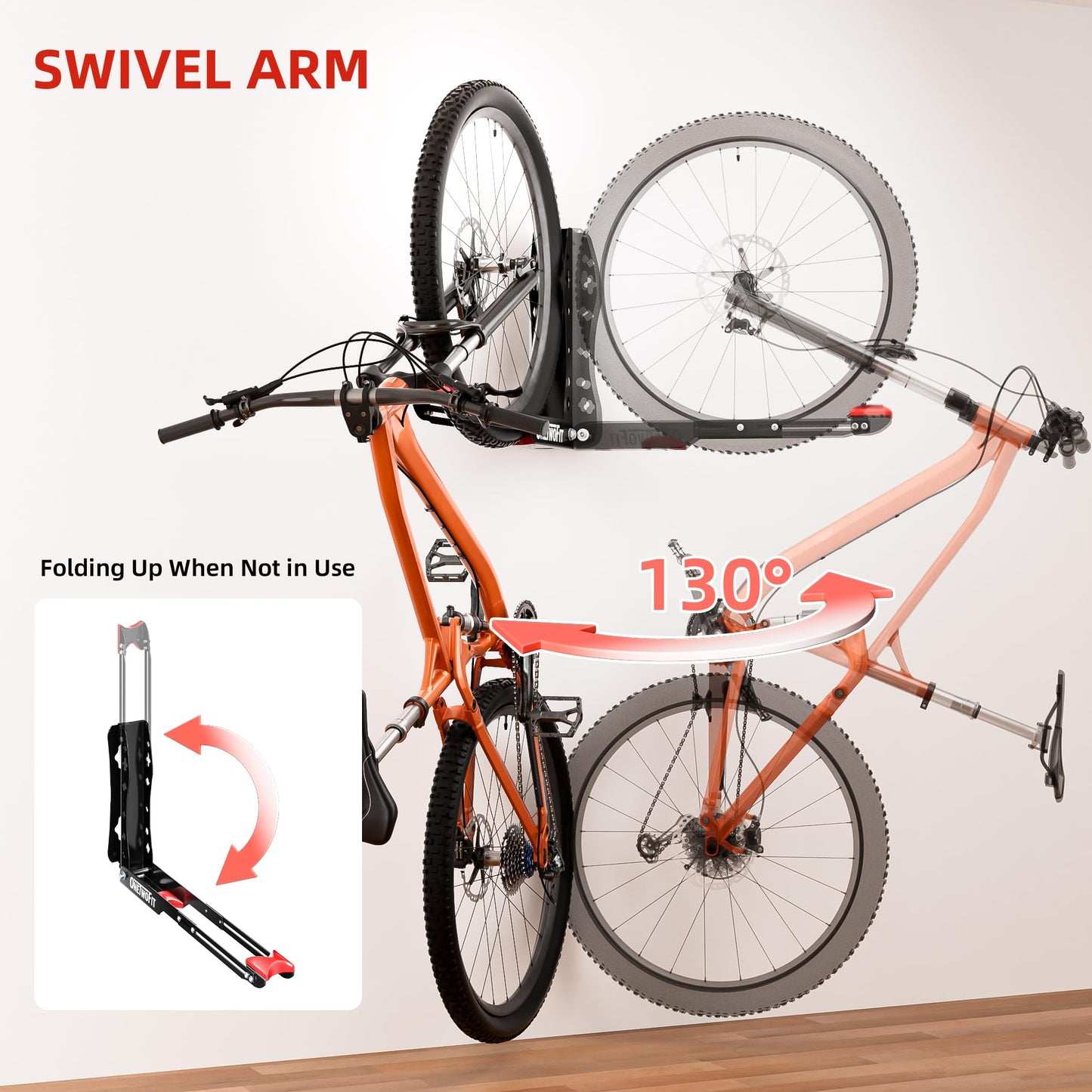 Swivel Bike Wall Mount, 2 Pack Bike Rack Garage No Heavy Lifting, Space Saving Bicycle Hangers for Garage Wall, Hold Up to 80lbs, Bike Storage Rack for Home Toolhouse Apartment Living Room