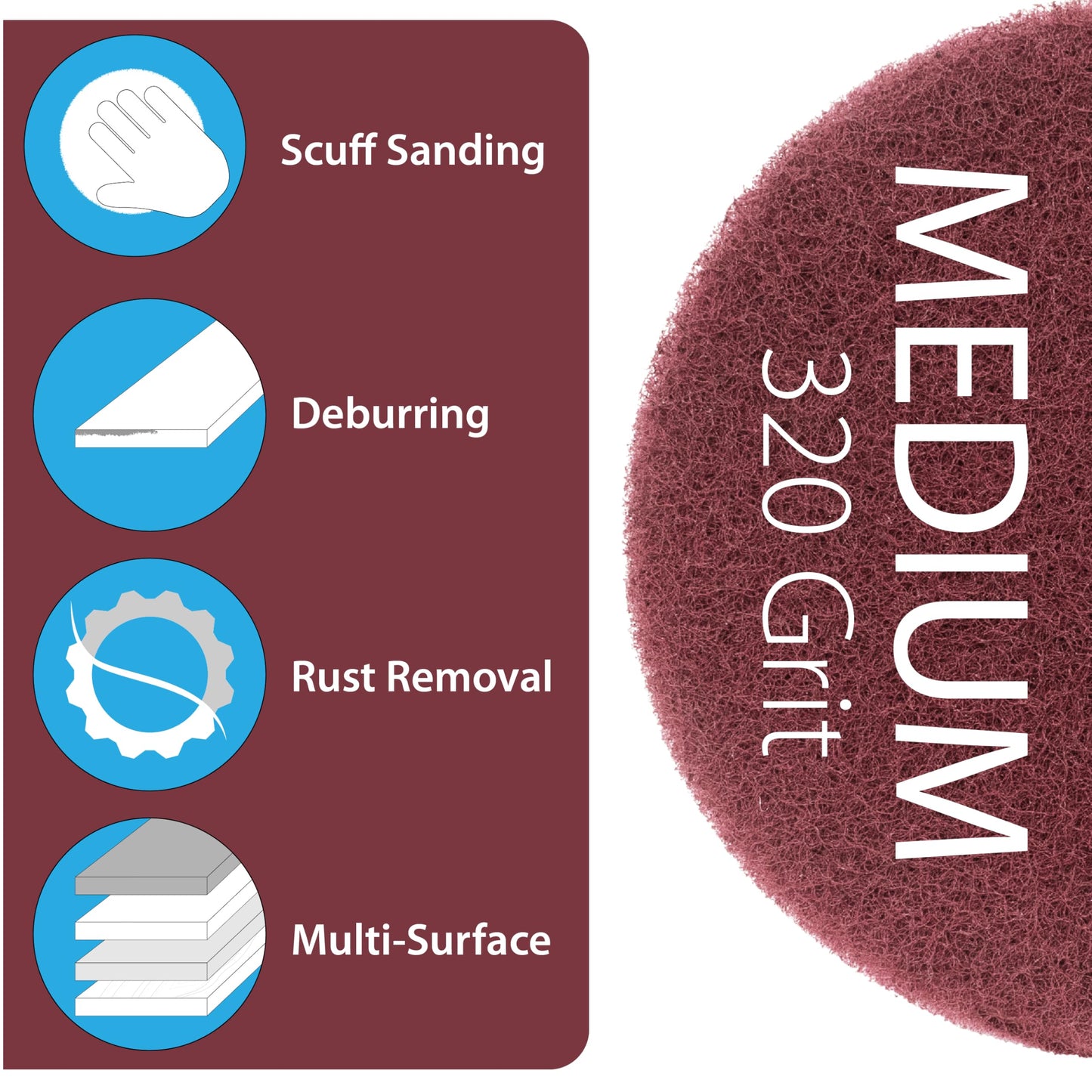 5 Inch Round Non-Woven Hook and Loop Backed Disc 10 Pack (Maroon)