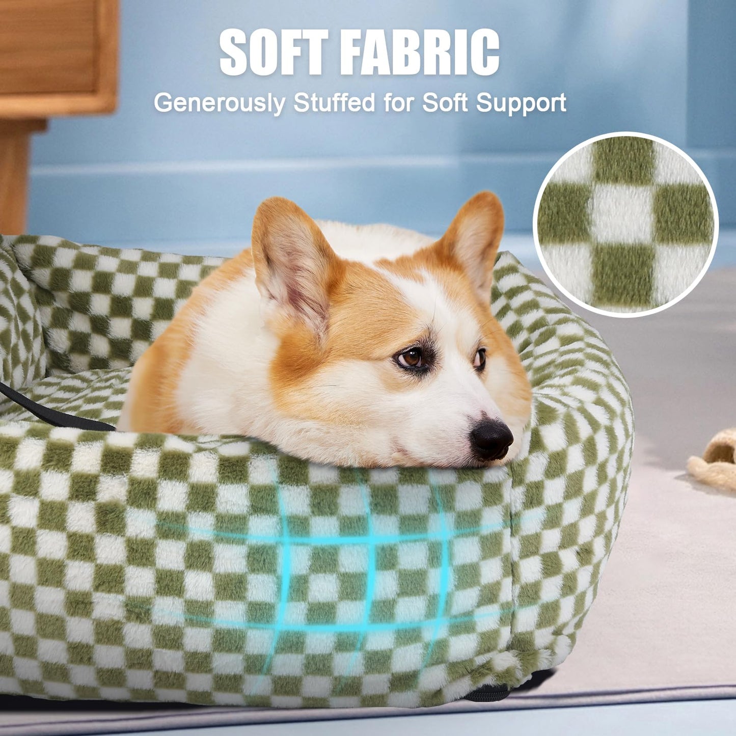 2-in-1 Dog Car Seat for Small Medium Dogs,Detachable Washable Dog Booster Car Seat with Thick Cushion for Dogs Up to 30lbs,Comfortable Soft Dog Bed for car with Safety Belts,Green