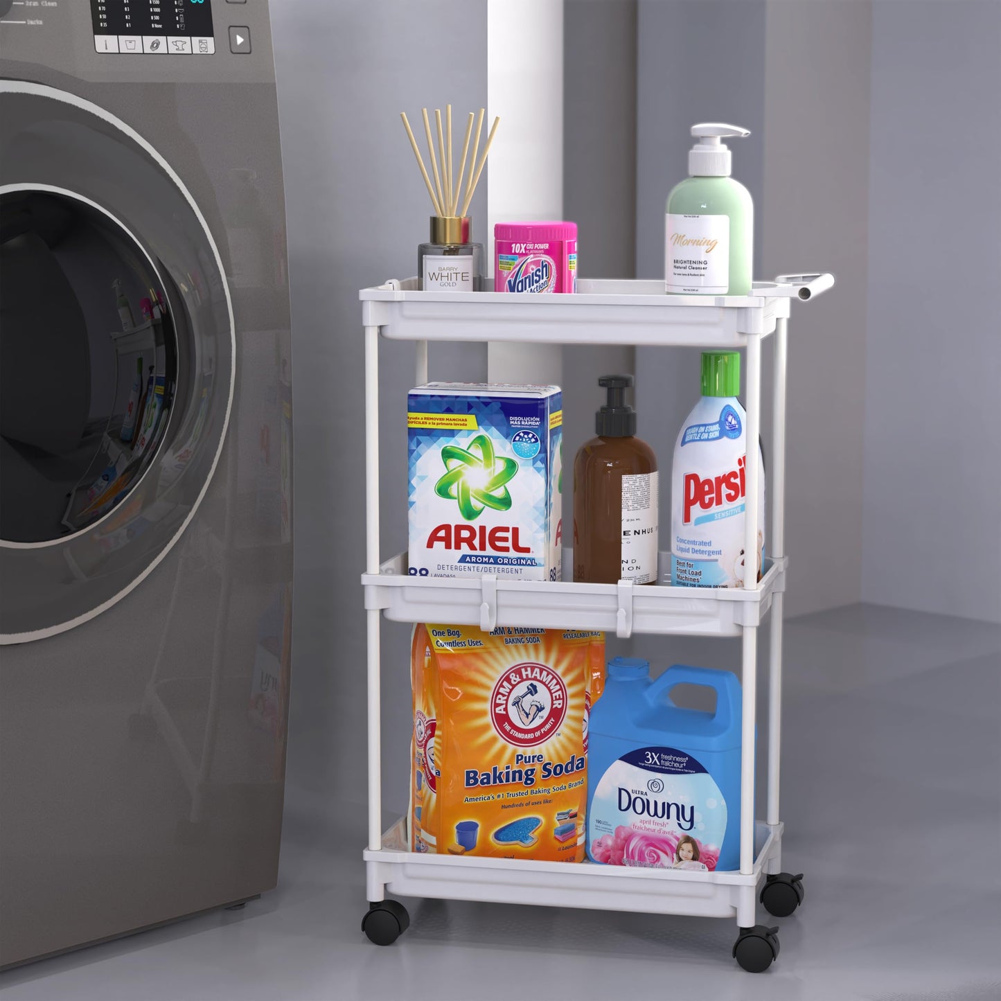 Simple Houseware 3-Tier Slim Storage Cart - Narrow Rolling Utility Cart on Wheels for Tight Spaces - Bathroom, Kitchen & Laundry Organizer, White