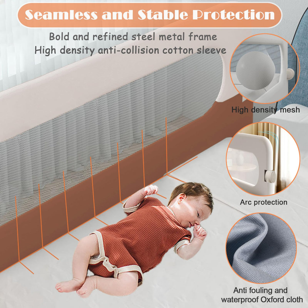 Foldable Baby Bed Rail for Toddlers, Adjustable Height Baby Bed Rail Guard Swing Down Baby Bed Safety Side Rails,Portable Bed Rails Guard Bumper for Full Queen King Size