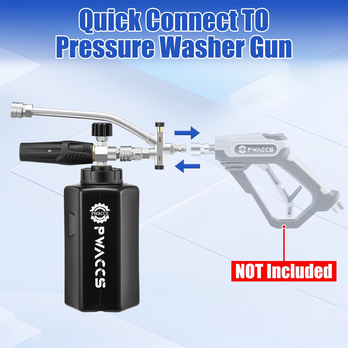 PWACCS Pressure Washer Foam Cannon Dual Connector Accessory, Power Washer Double Tip Attachment for Adjustable Foam Blaster, 1/4" Quick Connect Big Mouth Snow Foam Lance 1.5 L, 3600 PSI