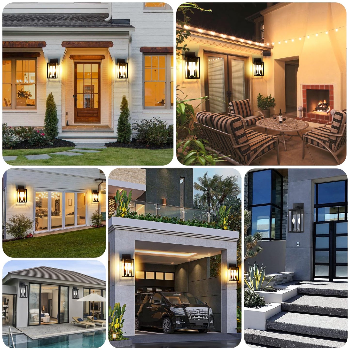 15.5" Black Outdoor Wall Lantern 2-Light, Outside Modern Wall Sconce Light Fixture, Industrial Porch Light Wall Mount with E12 Sockets, Waterproof Exterior Lamp Lighting, 1 Pack