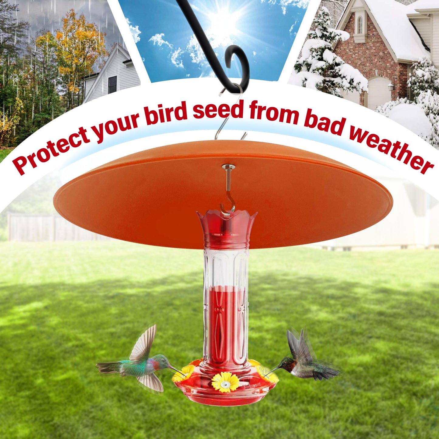 andergi 13" Hummingbird Feeder Shade Cover,Bird Feeders Dome Rain Cover,Squirrel Baffle for Shepherd's Hook Outdoors (Orange), 4 Pack