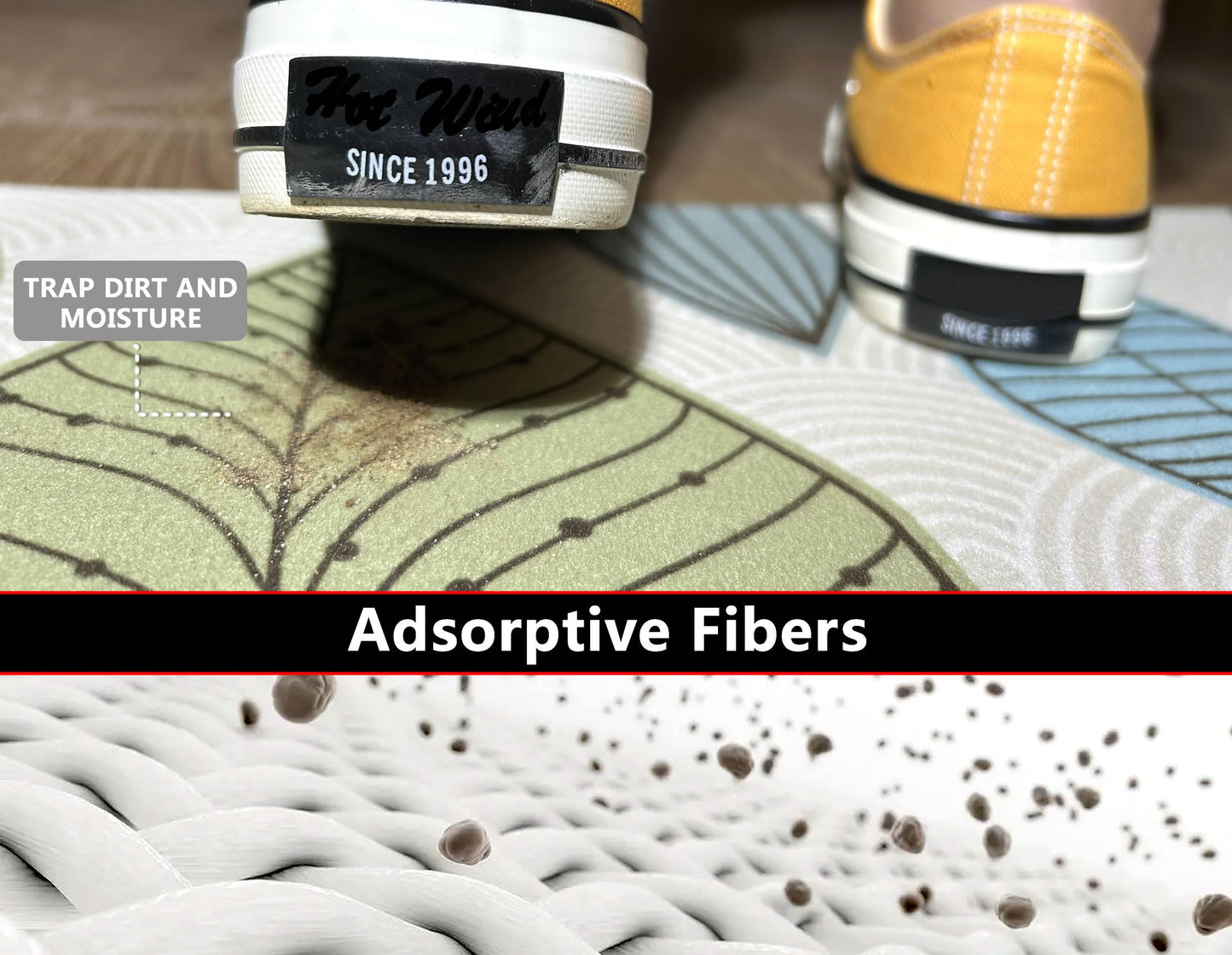 Cosilyt 1/10 Inch Ultra Thin 24"×35" Large Front Door Mat Indoor Entrance Inside Non Slip, Waterproof Rubber Kitchen Mat and Interior Home Washable Door Mat, Multi Leaves