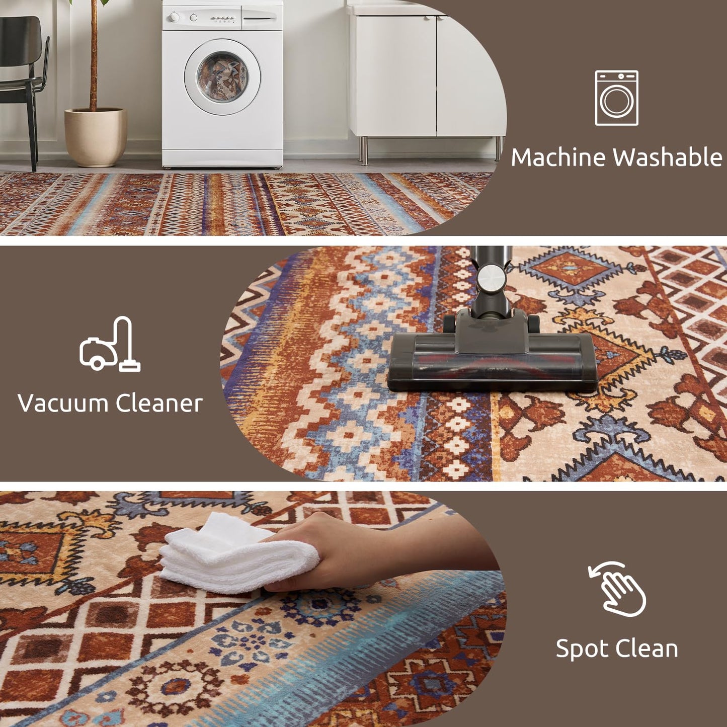 Area Rug 4x6ft Carpet Rugs for Living Room Bedroom Colorful Boho Rug-Machine Washable Rugs for Bedroom Dining Room Living Room Rug Neutral Multi-Color