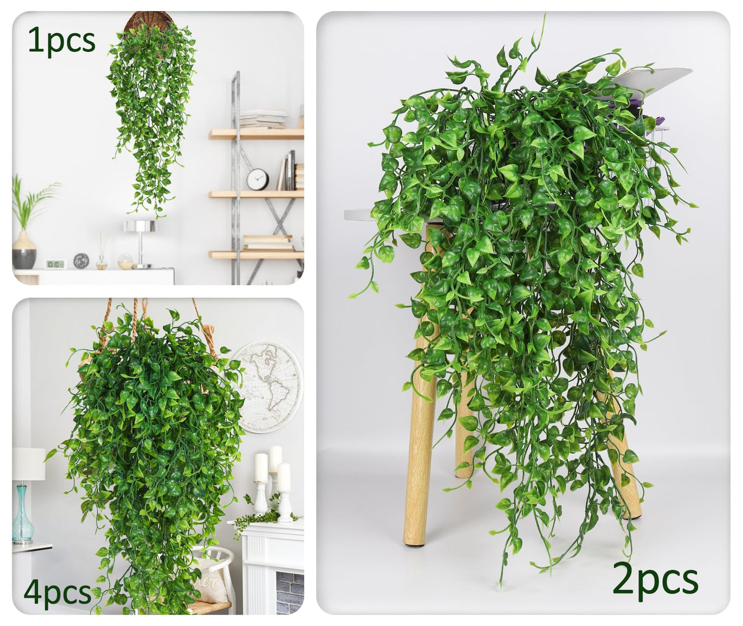 RECUTMS 4 Pcs Artificial Hanging Eucalyptus Greenery Plants 33Inch Fake Wall Swags Plant Faux Leaves Ivy UV Resistant Pothos Indoor Outdoor Home Garden Wedding Jungle Party Patio Spring Decor