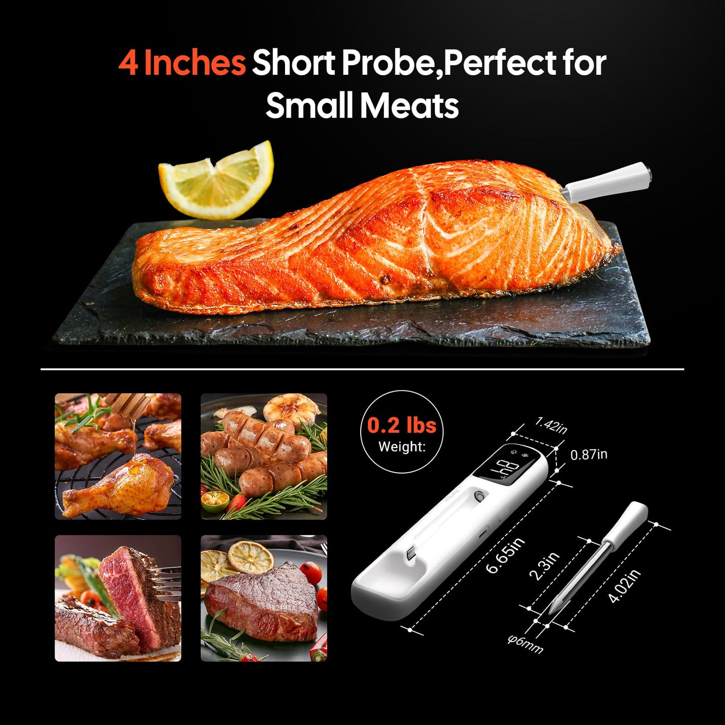 Wireless Meat Thermometer with Clear LED Display,1000FT Bluetooth Meat Thermometer Wireless, 60min Offline Data Storage, Smart Food Thermometer for BBQ, Grill, Rotisserie, Waterproof