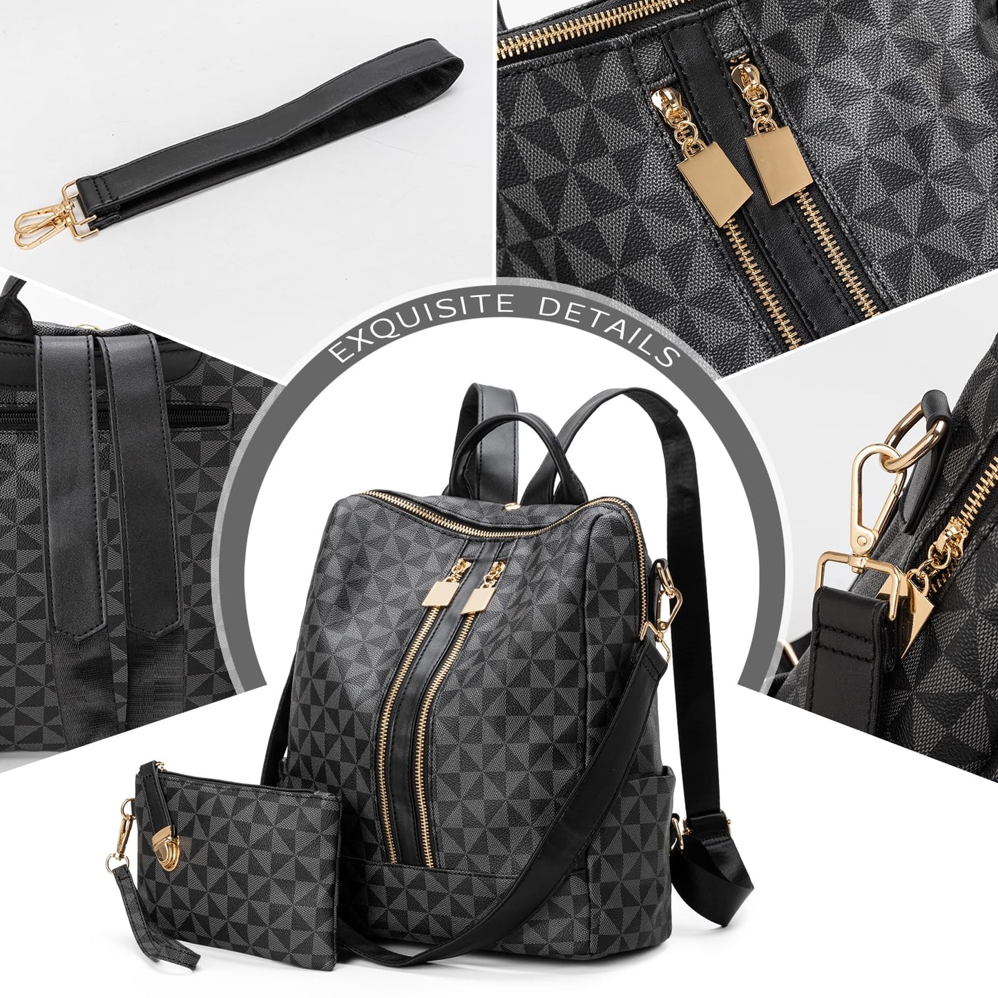 Womens Backpack Purse Leather Anti-theft Large Fashion Designer Travel Backpack Bag Men's Backpack Shoulder Bags, C-black, Large, Laptop Backpack