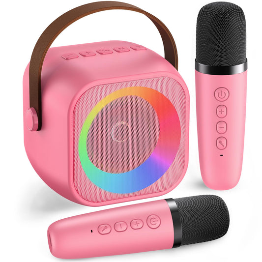 Mini Karaoke Machine, Portable Bluetooth Karaoke Speaker with 2 Wireless Microphones and Party Lights for Kids and Adults, Birthday Gifts for Girls Boys Family Home Party (Hotpink)