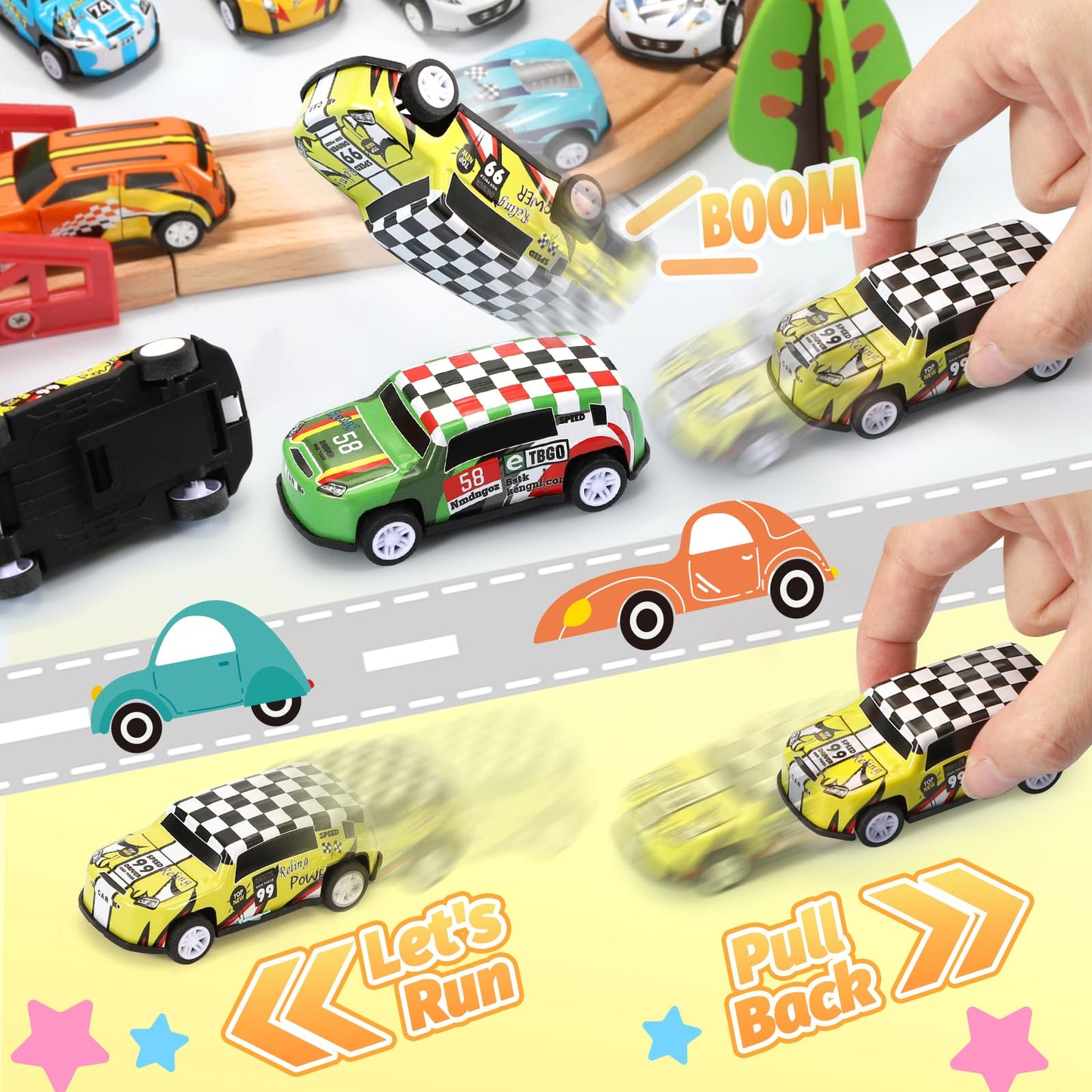 SevenQ Toy Cars Party Favors for Kids, 72Pcs Pull Back Cars Playsets with Storage Box, Mini Toys Race Cars for Boys Girls Toddler Bulk Toy, Goodie Bags Stuffers Carnival Prizes Rewards Fidget Toys