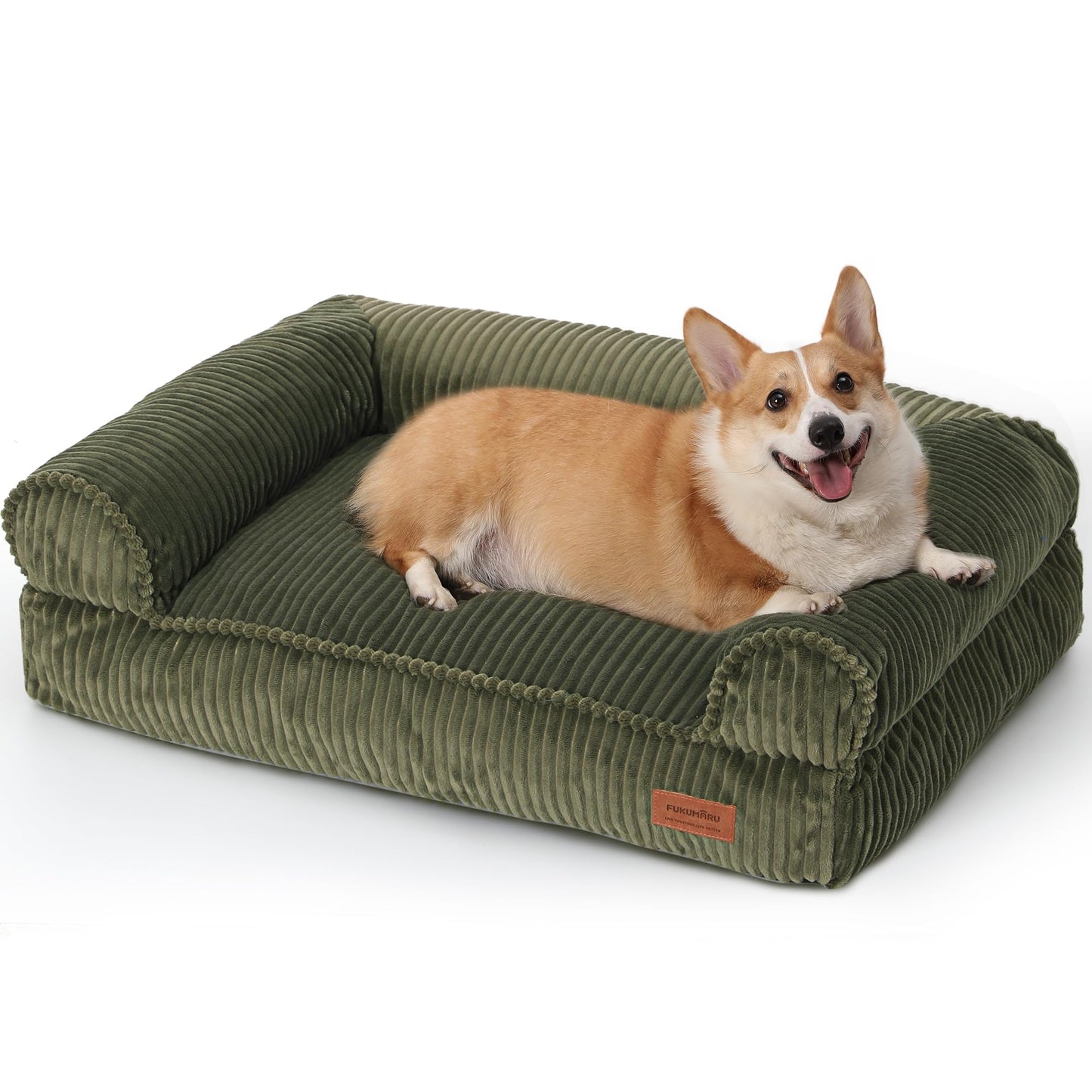 FUKUMARU Cute Dog Bed, Fluffy Dog Bed with TPU Layer Keeping Lining Dry, Dog Couch Medium Size Dog Easy to Care, Warm Cat Bed with Removable Zipper Cover, 36inch, Large, Green