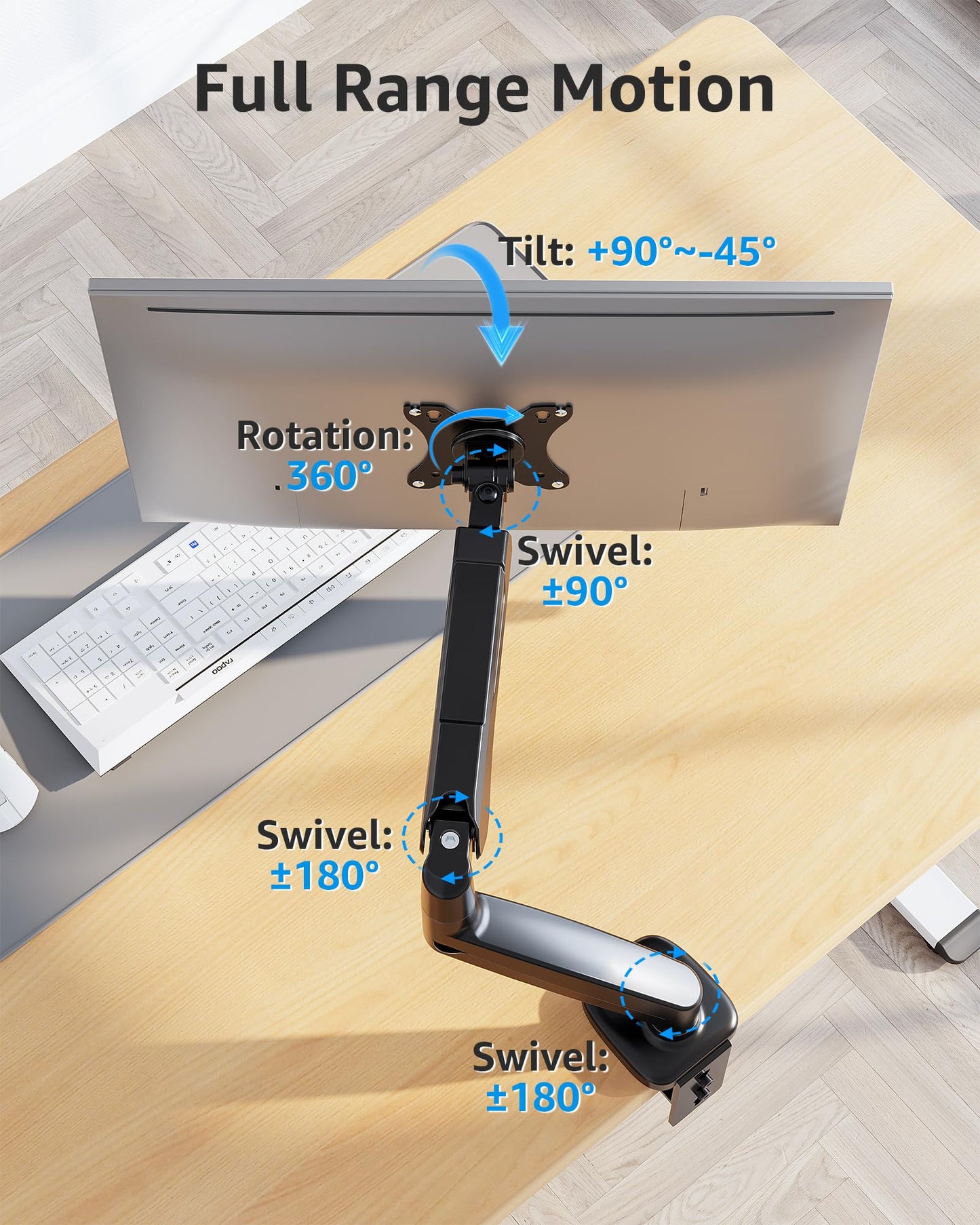 MOUNTUP Single Monitor Desk Mount Holds Screen up to 32 inch, Height Adjustable Monitor Arm, Computer Monitors Stand with Clamp/Grommet Base, VESA Mounts Fit 4.4-17.6lbs Computer, Black