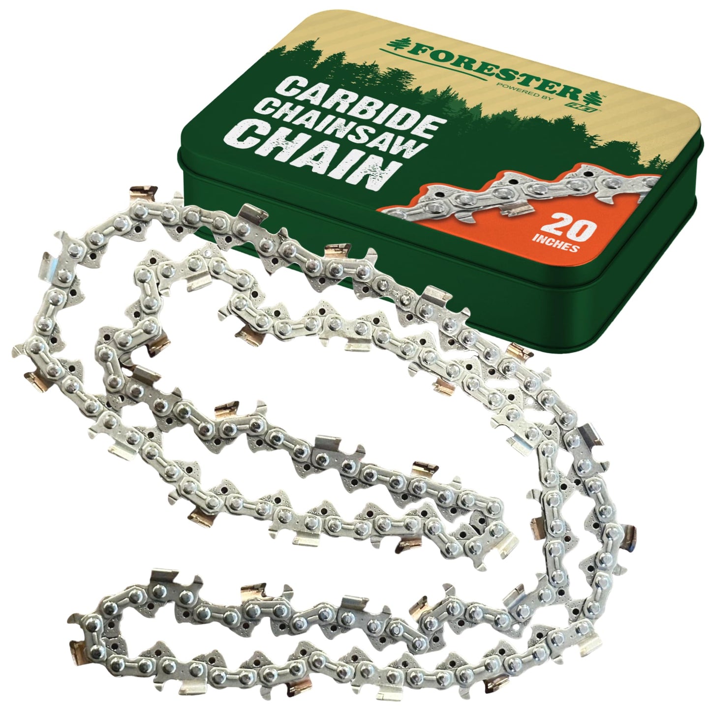 FORESTER 20in Carbide Full-Chisel Chainsaw Chain Loop | 3/8in | .050 Gauge | Fits Stihl, Oregon, and Husqvarna Chainsaws (72 Drives for 20" Bar)