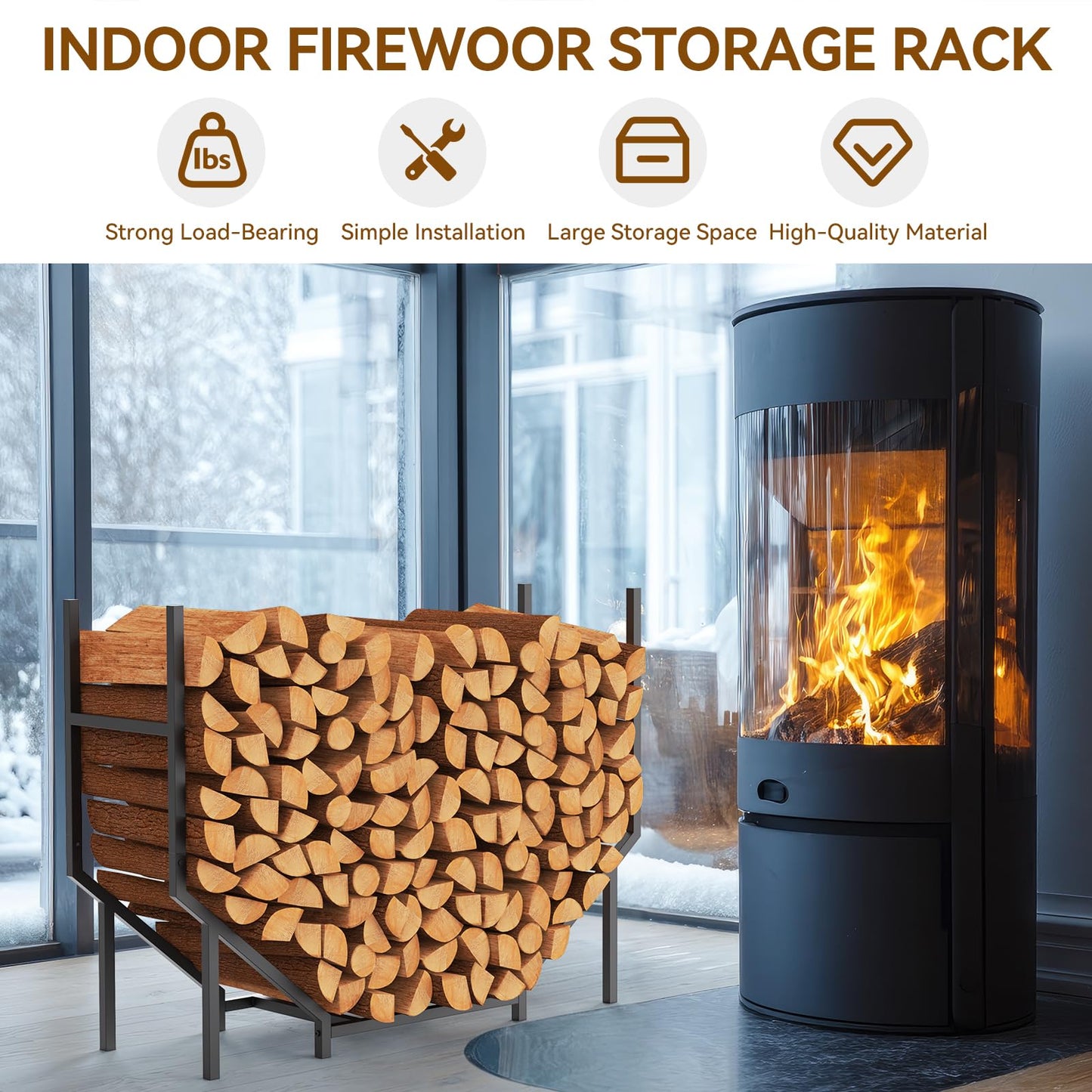 8.6FT Firewood Rack Holder Outdoor, Heavy Duty Metal Firewood Storage Stand for Patio, Stable Log Holder Wood Stacker Firewood Organizer for Porch Backyard