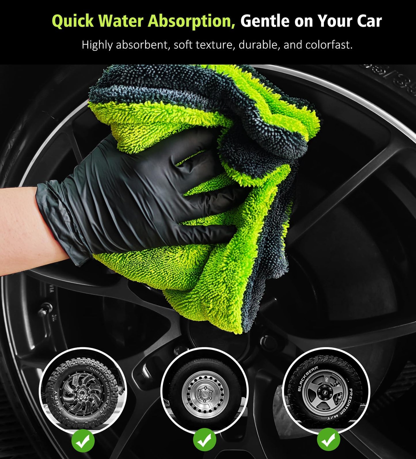 YeewayVeh 3 Pack Complete Drying Towel Set, 36"x28" Extra Large High Absorbent Twisted Loop & 16x16 Microfiber & Waffle Weave Towels for Scratch-Free Car Detailing, Streak-Free Drying on Car Truck SUV