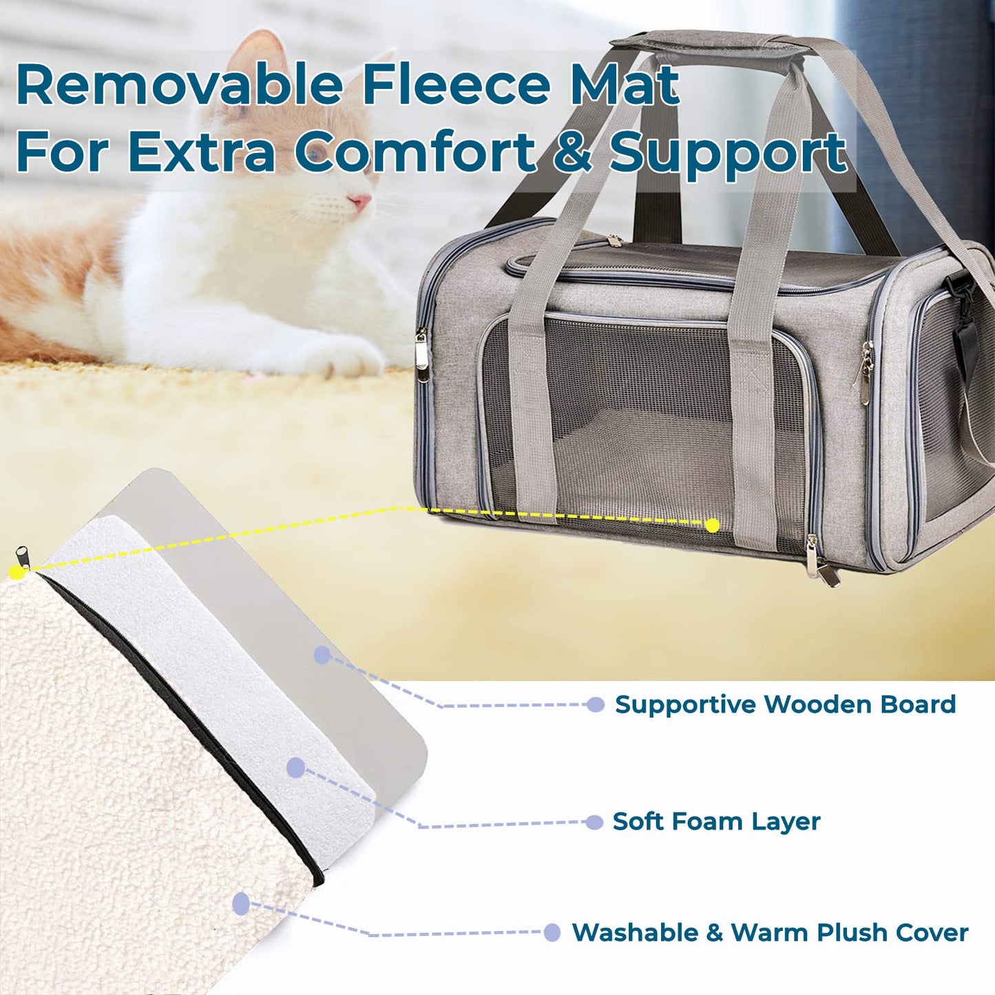 ORYEDA Cat Carrier Bag, Dog Travel Carriers, Soft-Sided Pet Carrier for Small Medium Large Cats and Small Dogs, Portable Carrier with 4 Open Doors and 3 Mesh Windows, Grey, Large
