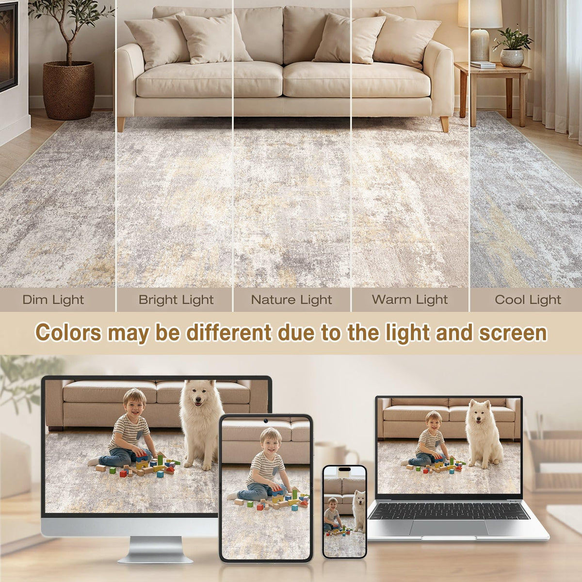 cotiled 5x7 Area Rug for Living Room Large Modern Neutral Abstract Rugs Washable Nonslip Backing Soft Carpet for Bedroom Dining Room Office Decor Grey/Brown