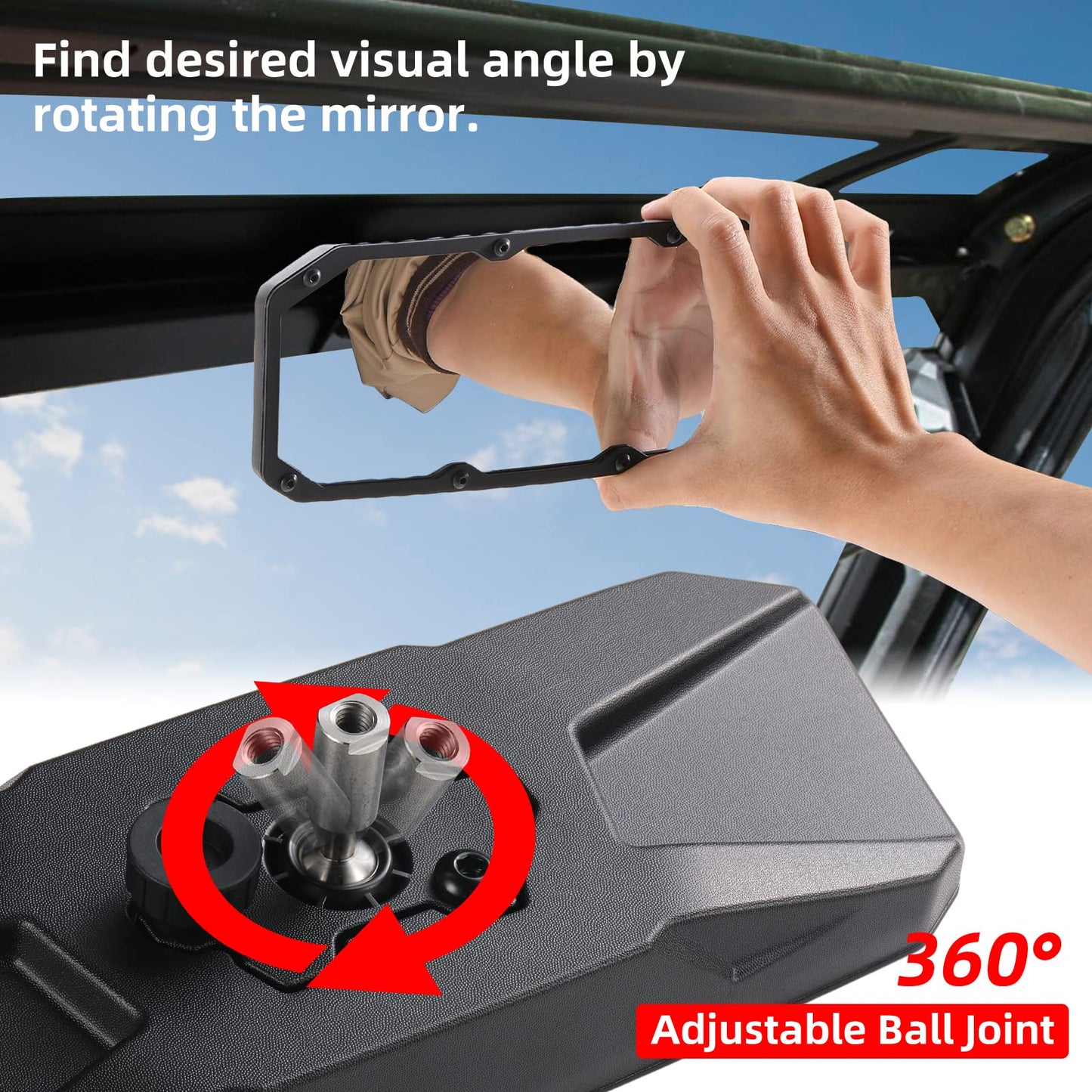 OFIG Ranger Rear View Mirror, UTV Rear View Mirror Compatible With 2017-2026 Polaris Ranger 500 570 900 XP 1000 XP/Crew, Require Factory Drop Down Mounting Tab OEM#2879969