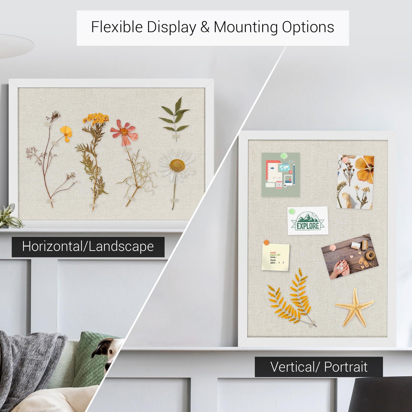 Board2by White Cork Board Bulletin Board with Linen, Wood Framed 30" x 20" Corkboard, Office Board for Wall Decor, Wall Mounted Pin Board Picture Board with 20 Pushpins for School, Home & Office