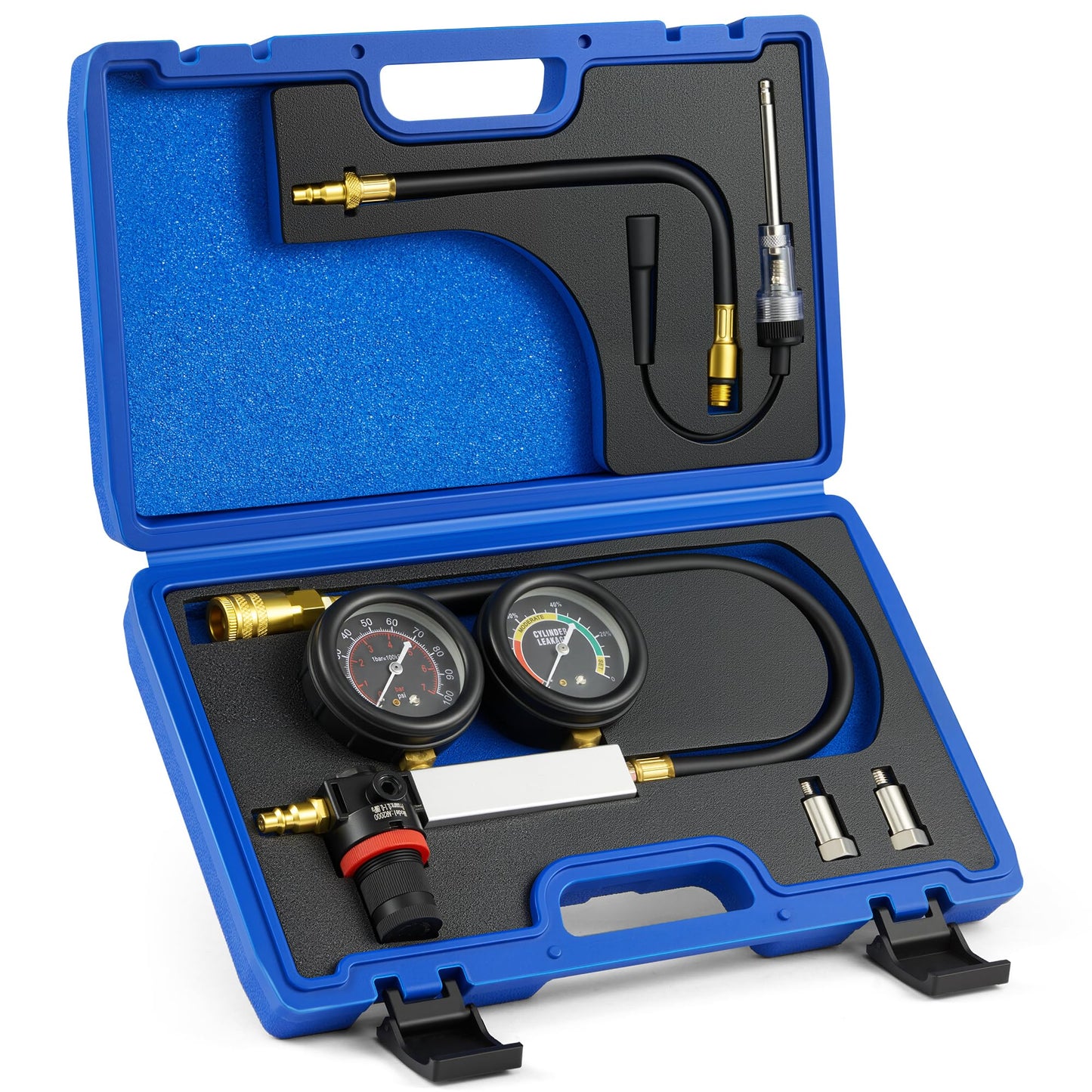 Orion Motor Tech Cylinder Leak Down Tester Kit, Dual-Gauge Automotive Engine Leakage Tester for Petrol Engines, Adjustable Leakdown Diagnostic Detector Tool Kit with Spark Plug Adapters