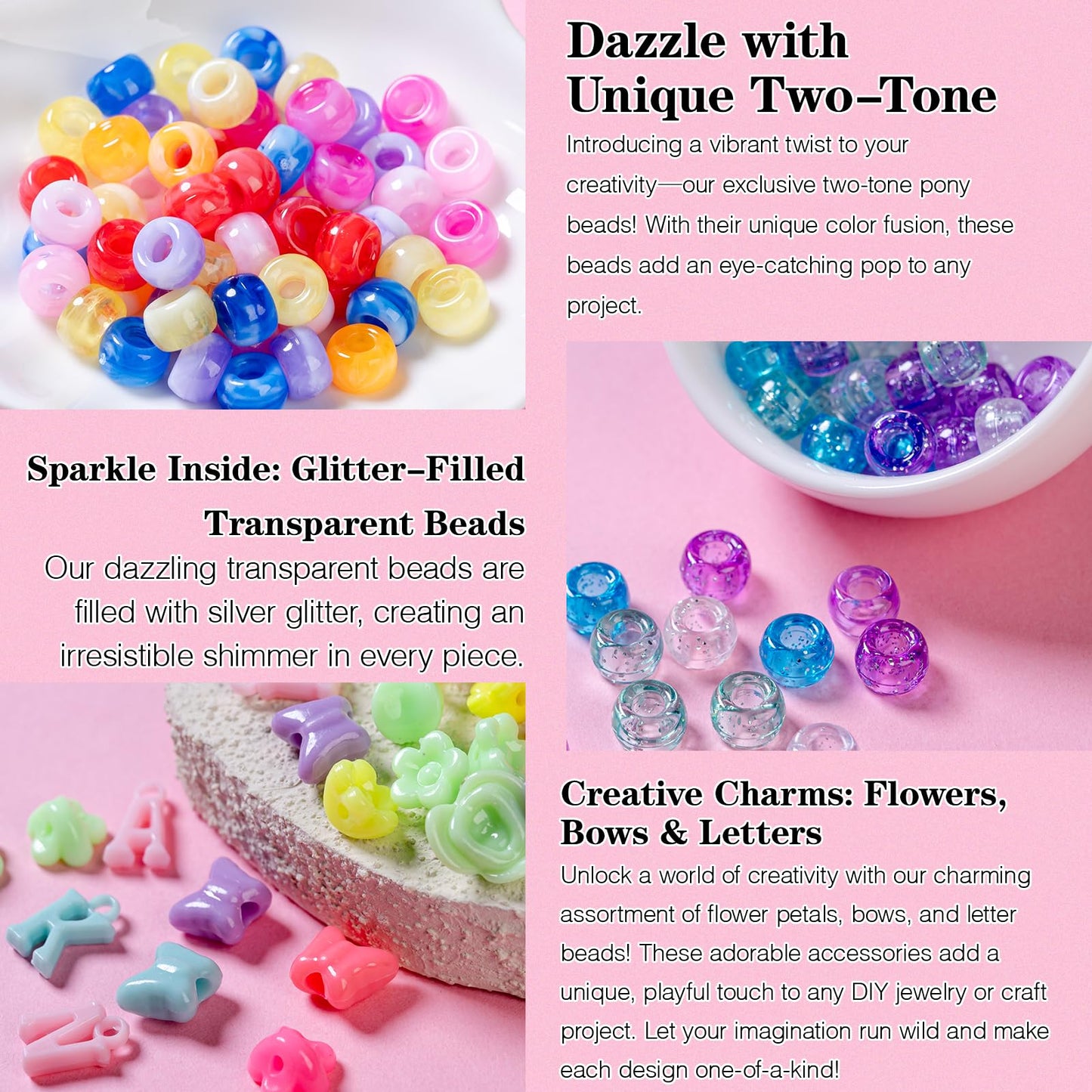6 Boxes Bracelet Making Kit Pony Beads, 8mm Kandi Rave & Hair Beads Set with UV Color Changing, Glow-in-Dark, Chrome & Alphabet Letters for Friendship Jewelry DIY Crafts