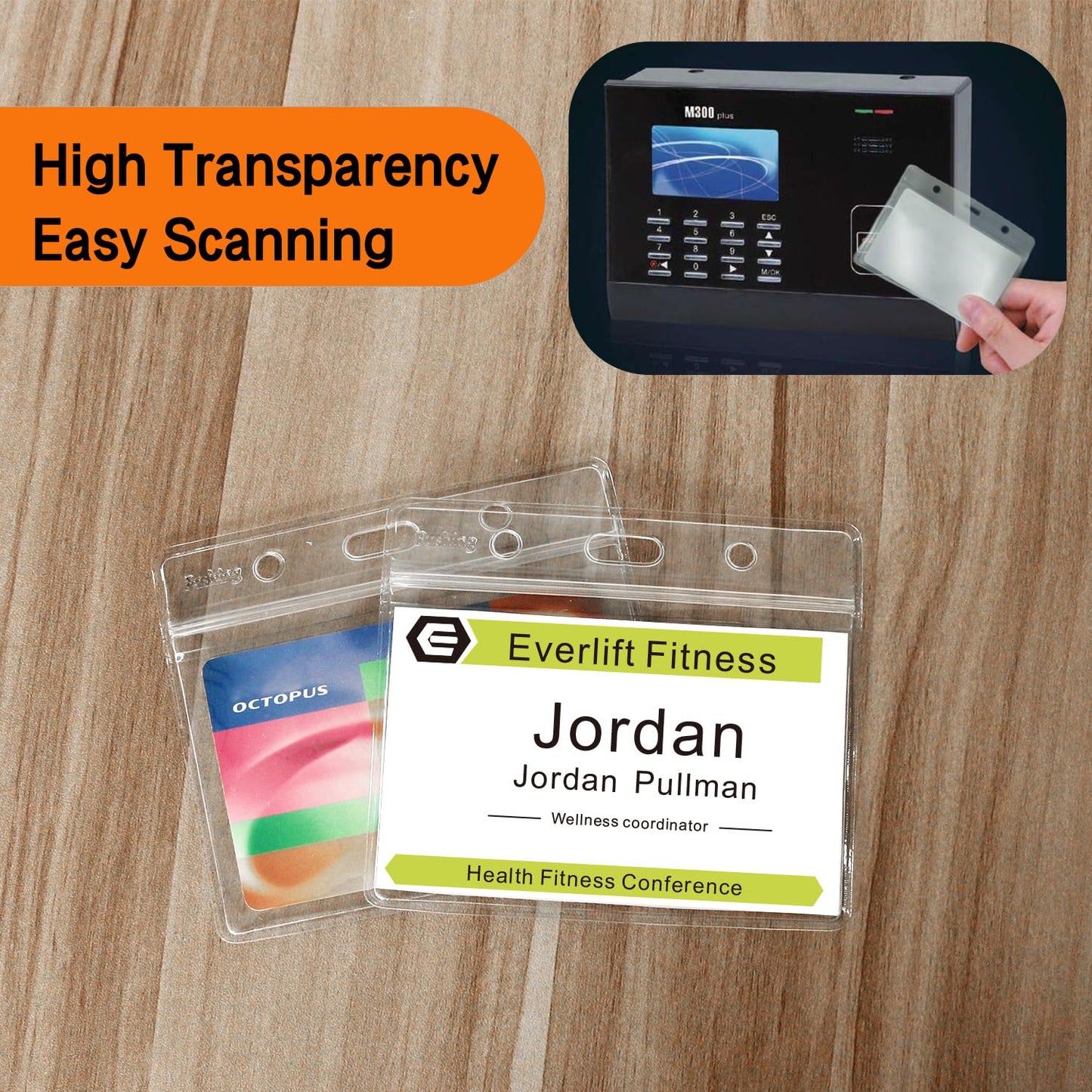 Fushing 200Pcs Clear Plastic Horizontal Name Tag Badge ID Card Holders