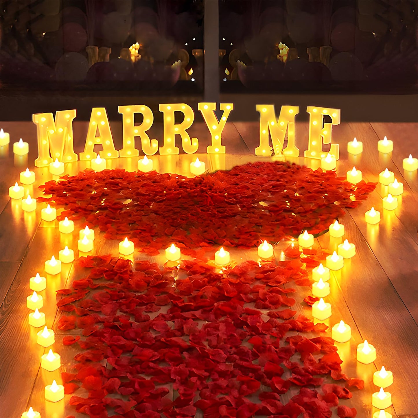 2031 Pcs Marry Me Light Up Letters Proposal Decorations, Marry Me Sign with 24 Pcs Heart Flameless Candles 2000 Pcs Rose Petals for Valentine's Day Wedding Proposal Romantic Night Decor