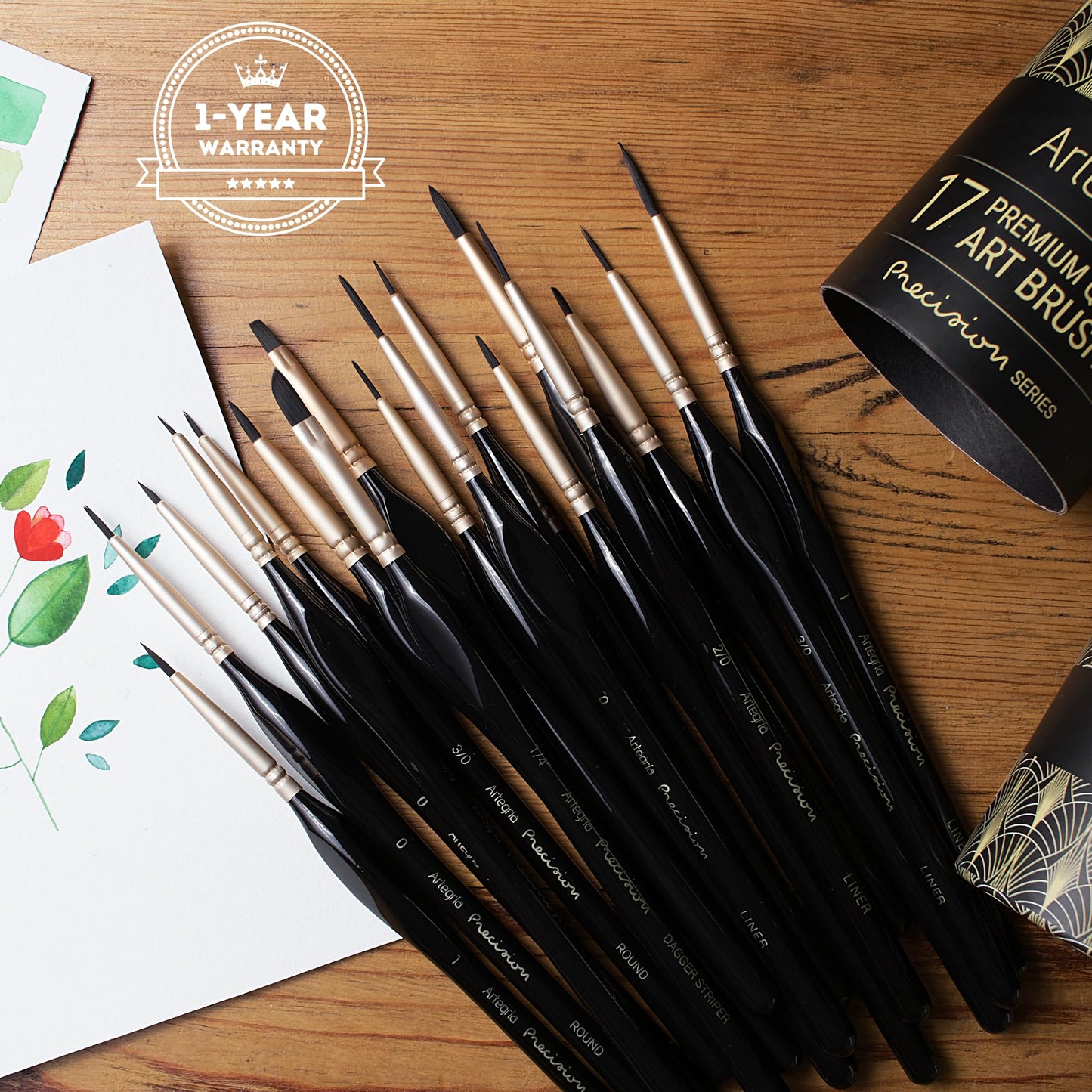 ARTEGRIA Detail Paint Brush Set, 17 Miniature Brushes with Fine Tips and Ergonomic Handles, for Small Scale Models, Figurines, Paint by Numbers for Adults