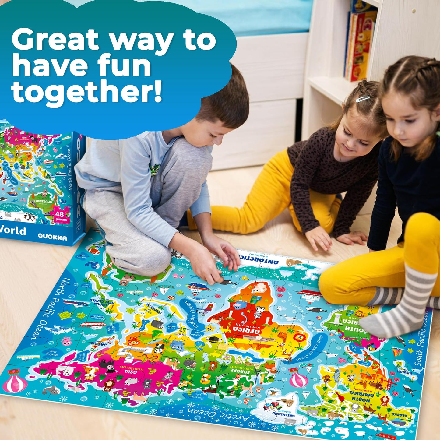 QUOKKA Giant Floor Puzzles for Kids Ages 3-5 - 2x3 Feet 48 Piece Puzzles for Kids Ages 4-8 - Educational Toys on Large Puzzles for Boys and Girls Ages 3-5 - World Map Toy Gift Activities