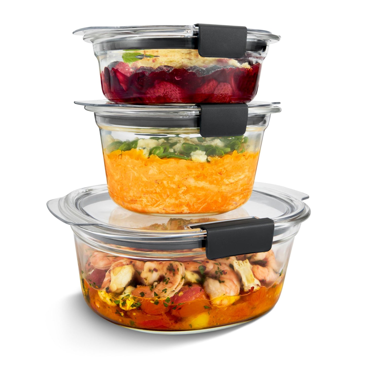 Rubbermaid Brilliance Glass Round Leak-Proof 6-Piece Set Food Storage Containers with Lids, Meal Prep Containers
