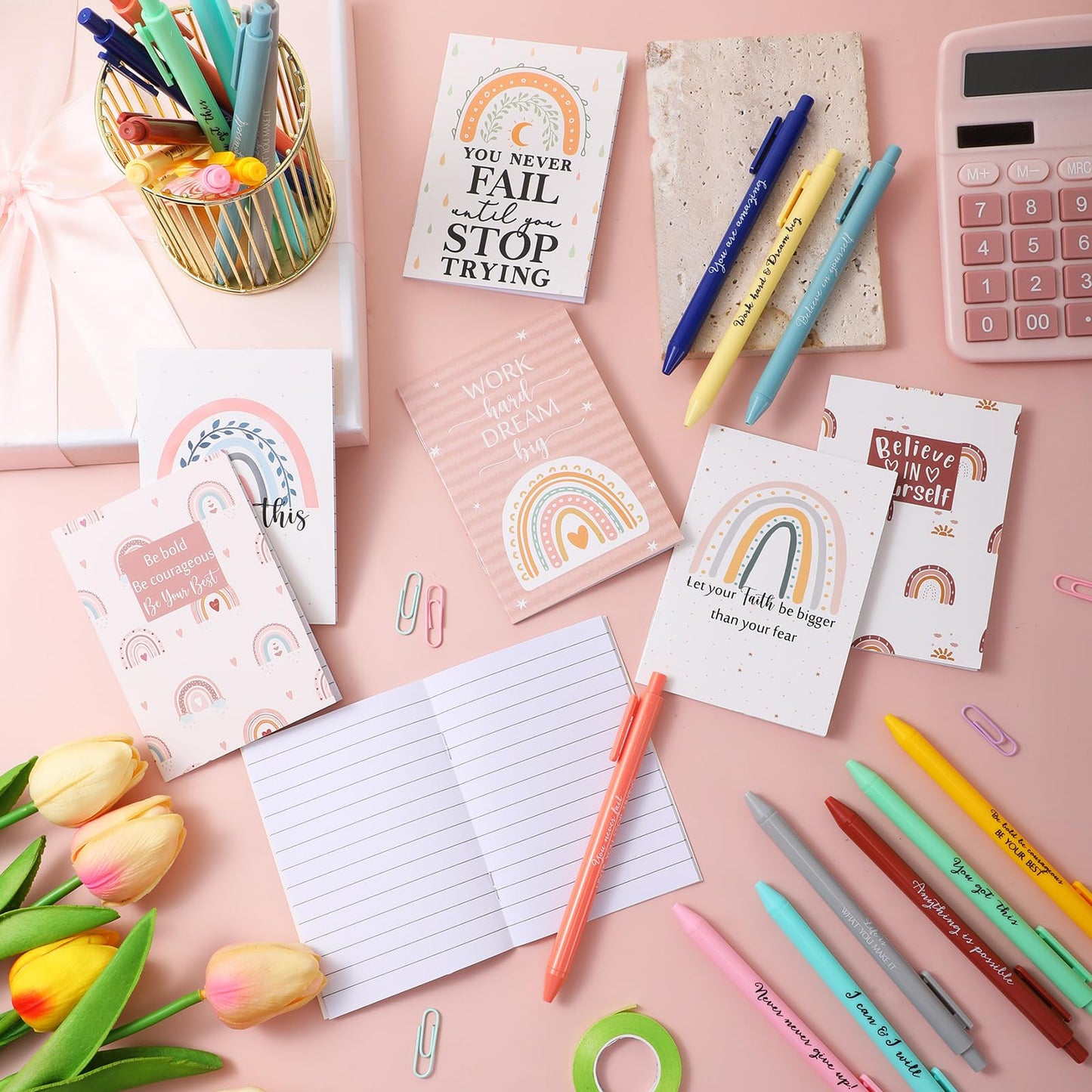 Colarr 200 Pcs/100 Sets Inspirational Notebooks with Pen Bulk Motivational Mini Notepads Employee Appreciation Gifts for Teacher Team Coworker Nurse Staff Coworkers Office Supplies