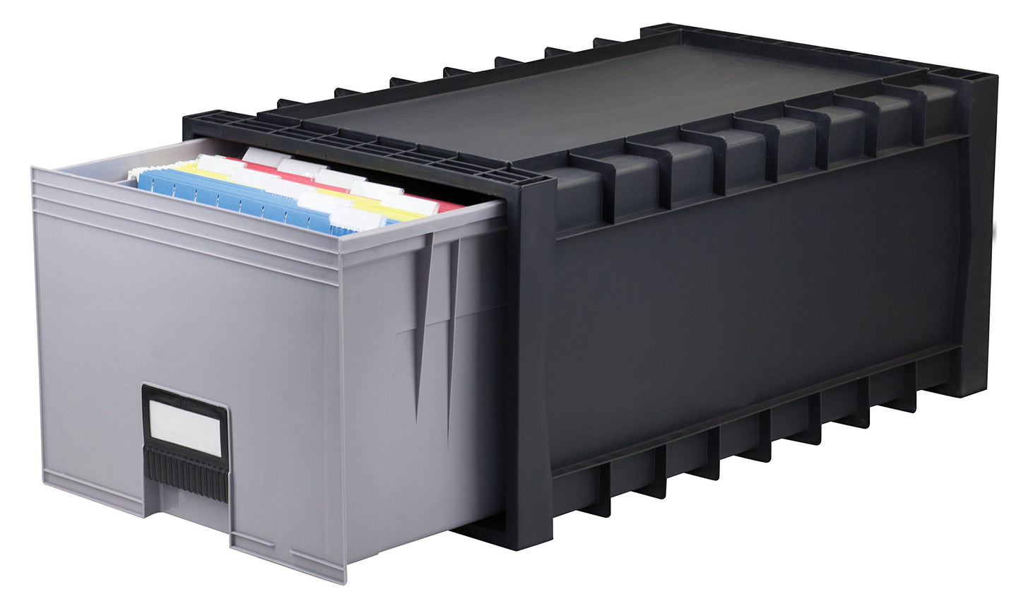 Storex Archive Storage Box for Letter Size Hanging Files, 24-Inch Depth, Black/Grey (61106U01C)