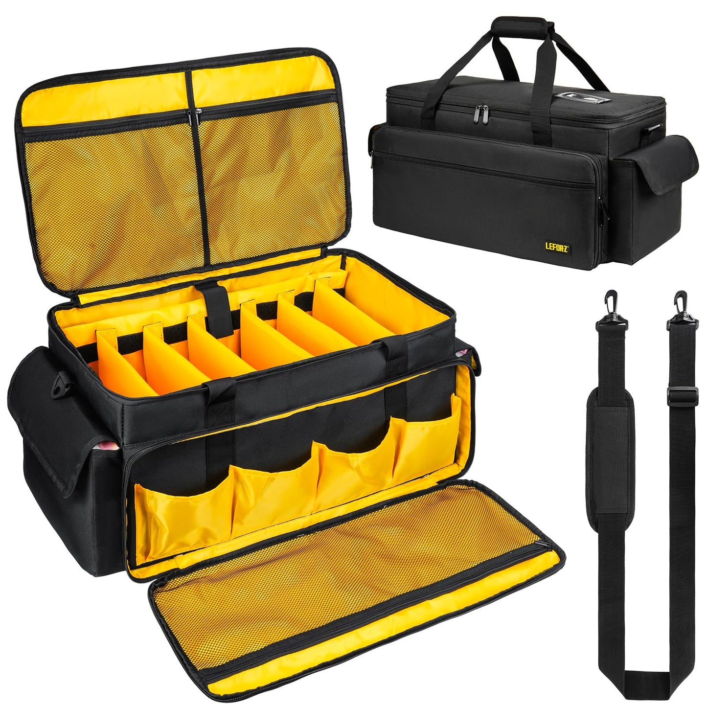 Large DJ Equipment Bag with 6 Detachable Dividers,DJ Cable File Bag with Laptop and Microphone Slots,Travel Dj Gig Organizer Bags for DJ Gear,Musicians, Professional and Dj Accessories(21.5"×12"×11")