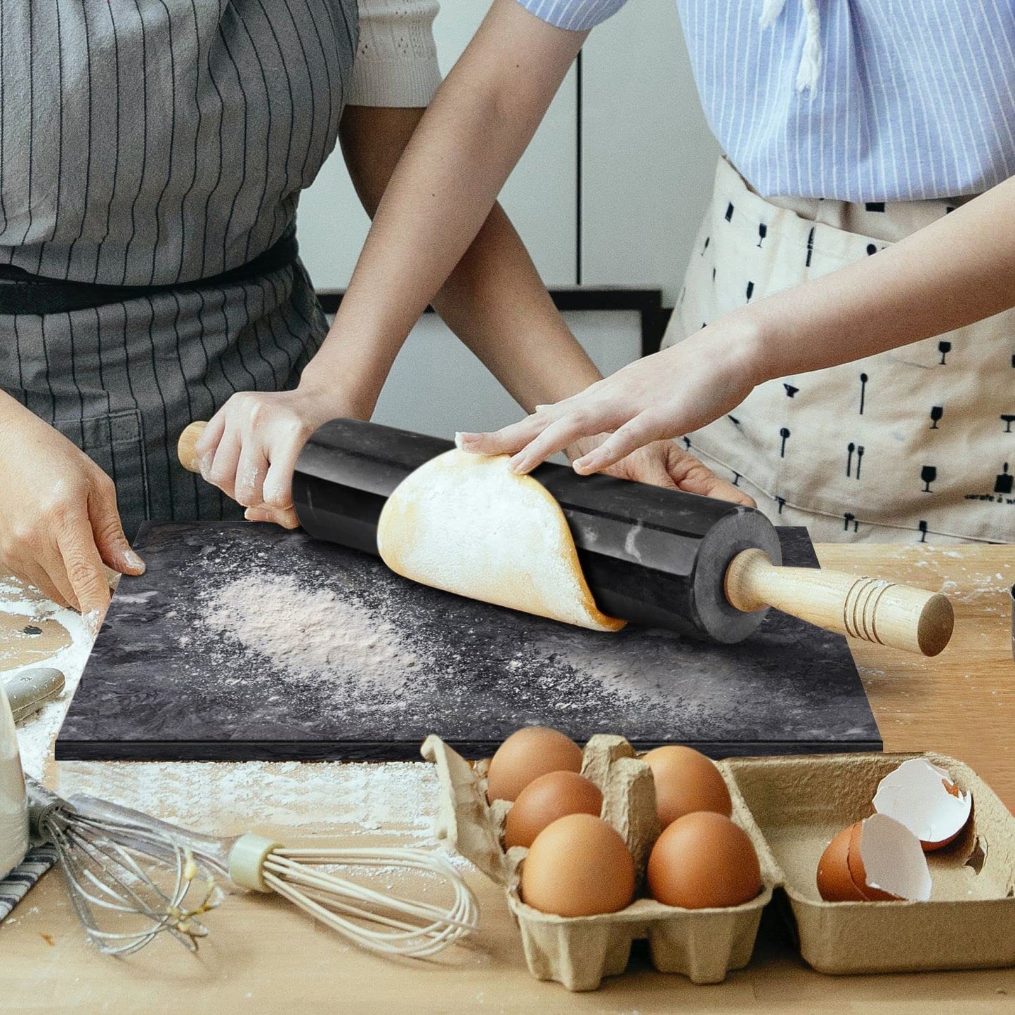Flexzion Marble Cutting Board for Kitchen - 11.5 x 15 Inch Rectangular Marble Cheese Board Slab for Baking, Charcuterie, Pastry - Non-Stick Heat Resistant Stone Serving Board for Countertop, Black