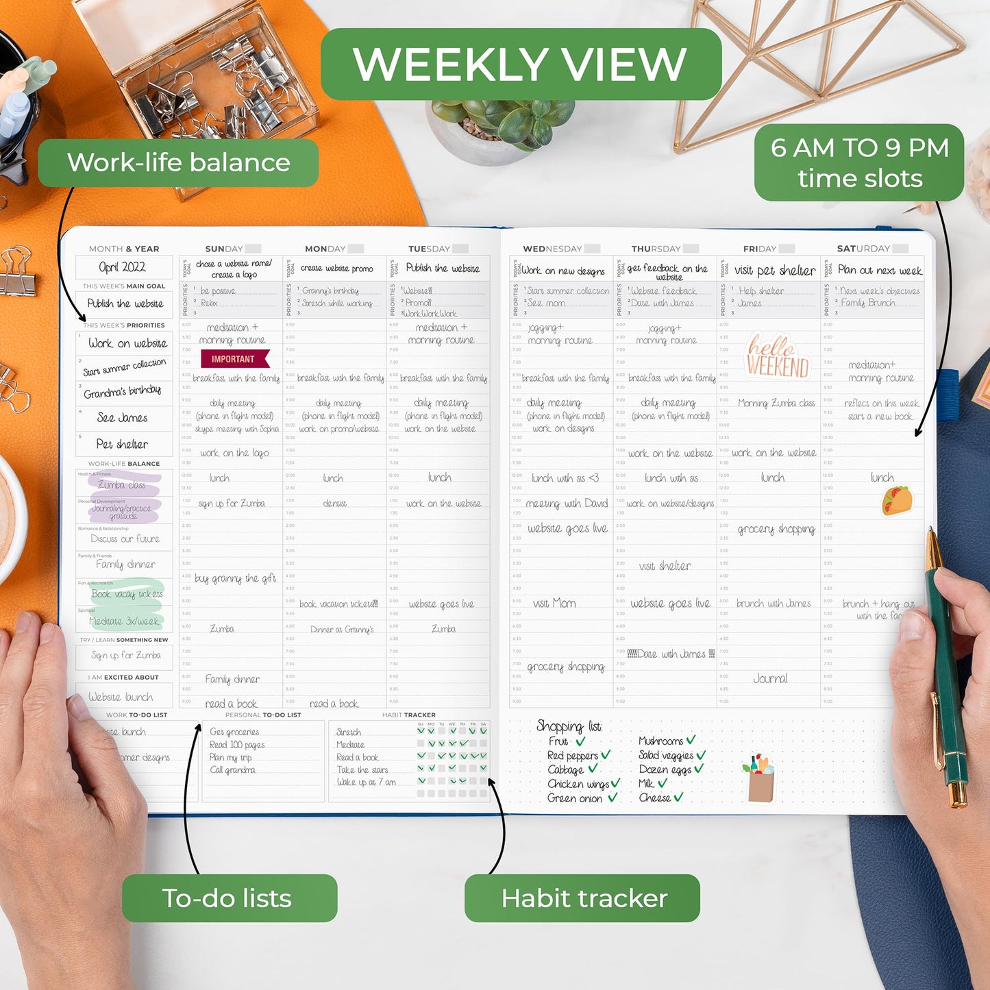 Clever Fox Hourly Planner PRO Premium – Undated Schedule Planner with Daily Time Slots – Personal Organizer Notebook for Time Management – Weekly & Monthly Life Journal, A4 Size - Mystic Blue