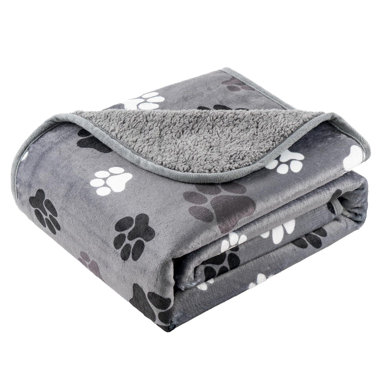 CAPT.SNOOZE Waterproof Dog Blankets Pet Blanket 50"x60", Soft Fluffy Sofa Car Bed Protector, Reversible Sherpa Fleece Dog Blanket for Large Dogs (Dark Grey-Paws)
