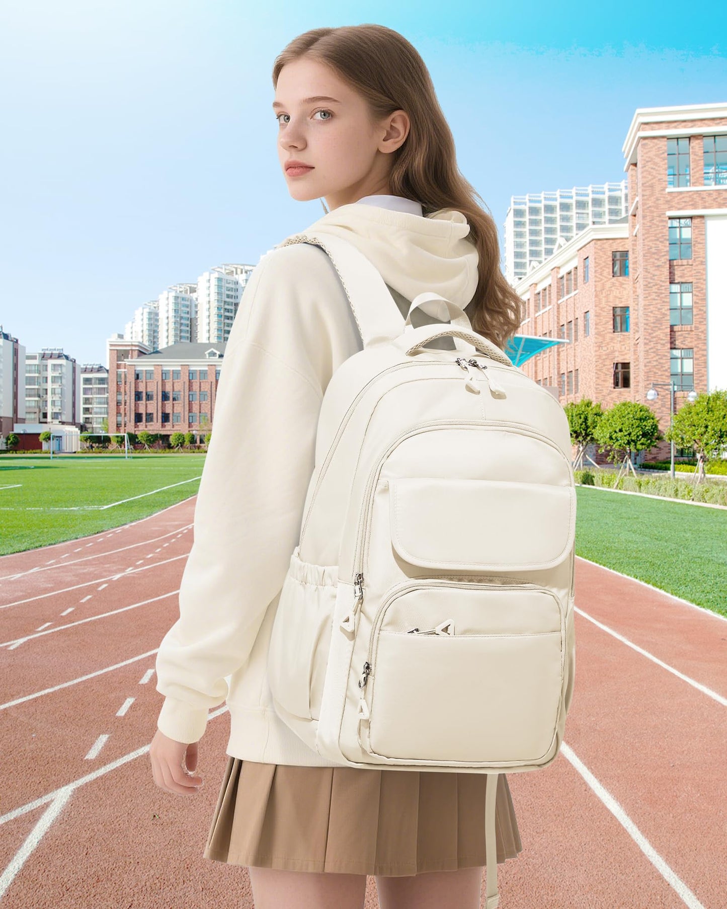 School Backpack for Women Men High School Bag for Boys Girls Teens Waterproof College Laptop BackpackBackpack Carry on(Beige)