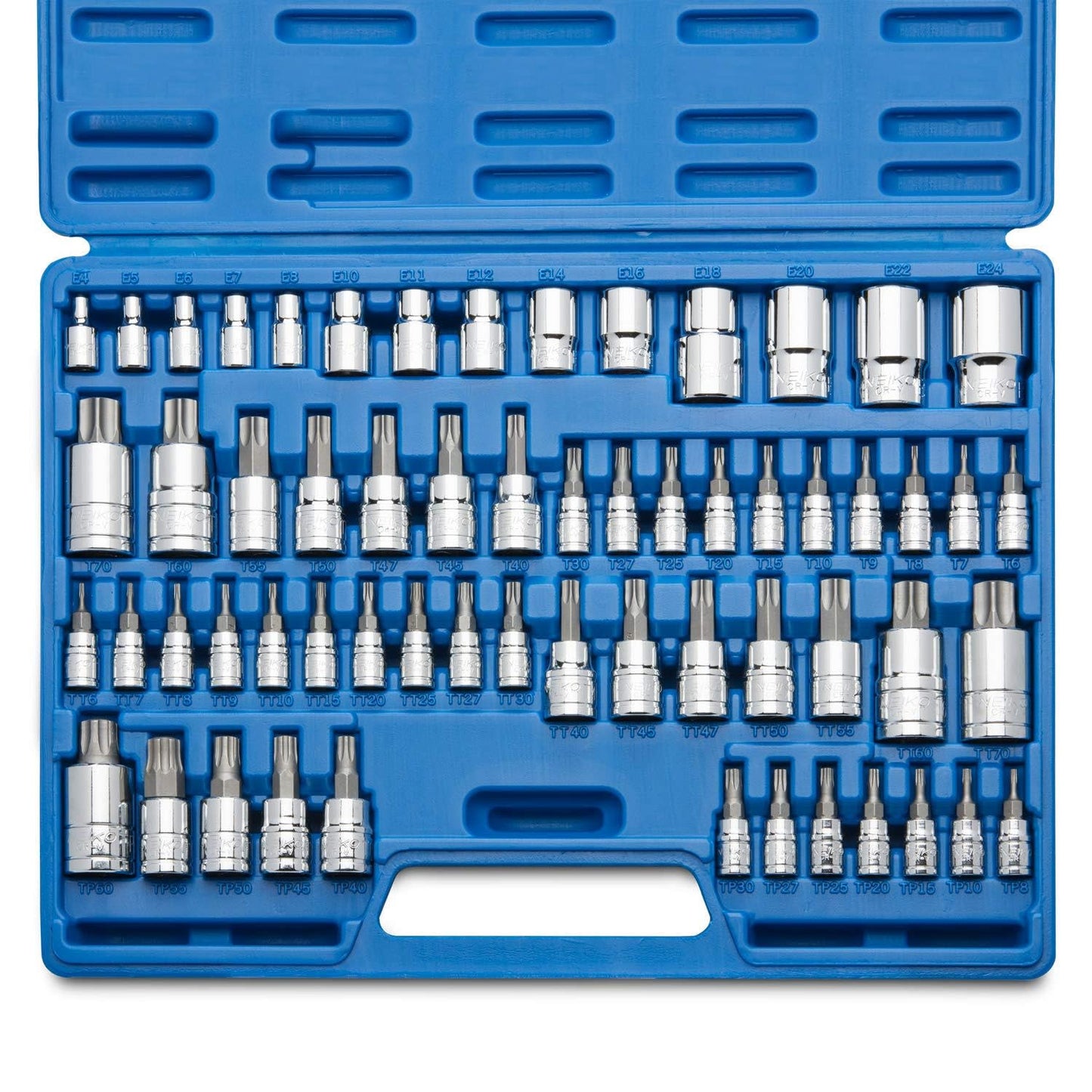 NEIKO 10083A Master Torx Bit Socket and External Torx Socket Set, S2 and CRV Steel, Supreme Torque Output Complete Kit, 60 Pieces