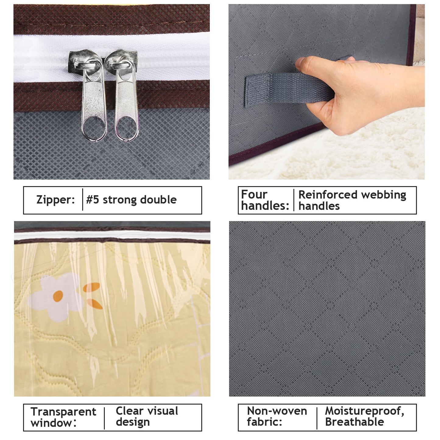 90L Under Bed Storage Containers 6 Pack Underbed Closet Storage Organizer System Moving Bags with Clear Window and Reinforced Handles for Bedding Pillows Blanket Clothes Wardrobe Bedroom