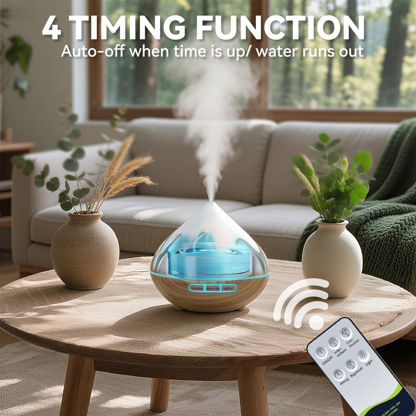 GLOXA 500ML Essential Oil Diffuser, Aromatherapy Diffuser with Remote Control, Multifunctional Air Diffusers Humidifier for Home Office Room, Fragrance Aroma Diffuser with 7 Color LED & 2 Mist Mode