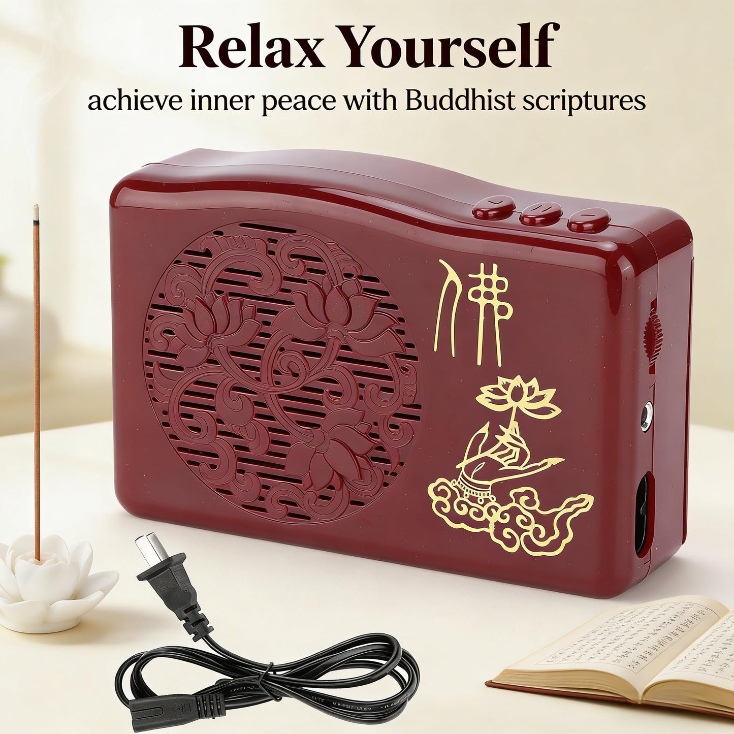 Buddhist Chanting Player, Portable Buddha Machine with 30 Scriptures, Meditation Sound Machine for Home, Yoga, Mindfulness, USB Powered 100-240V