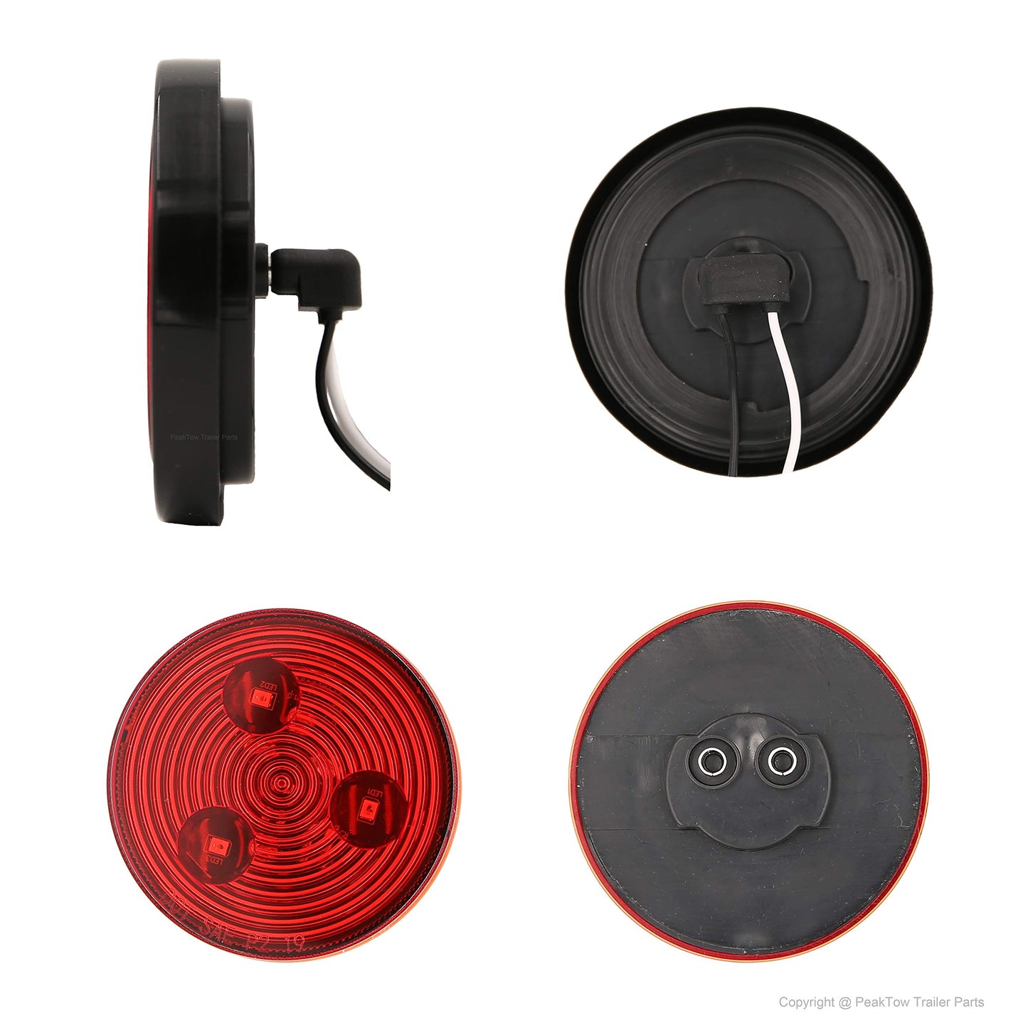 PEAKTOW PTL0283 Round LED 2.5” Submersible Clearance Marker Lights With Grommets and Plugs 8PK (4pcs Amber + 4pcs Red)