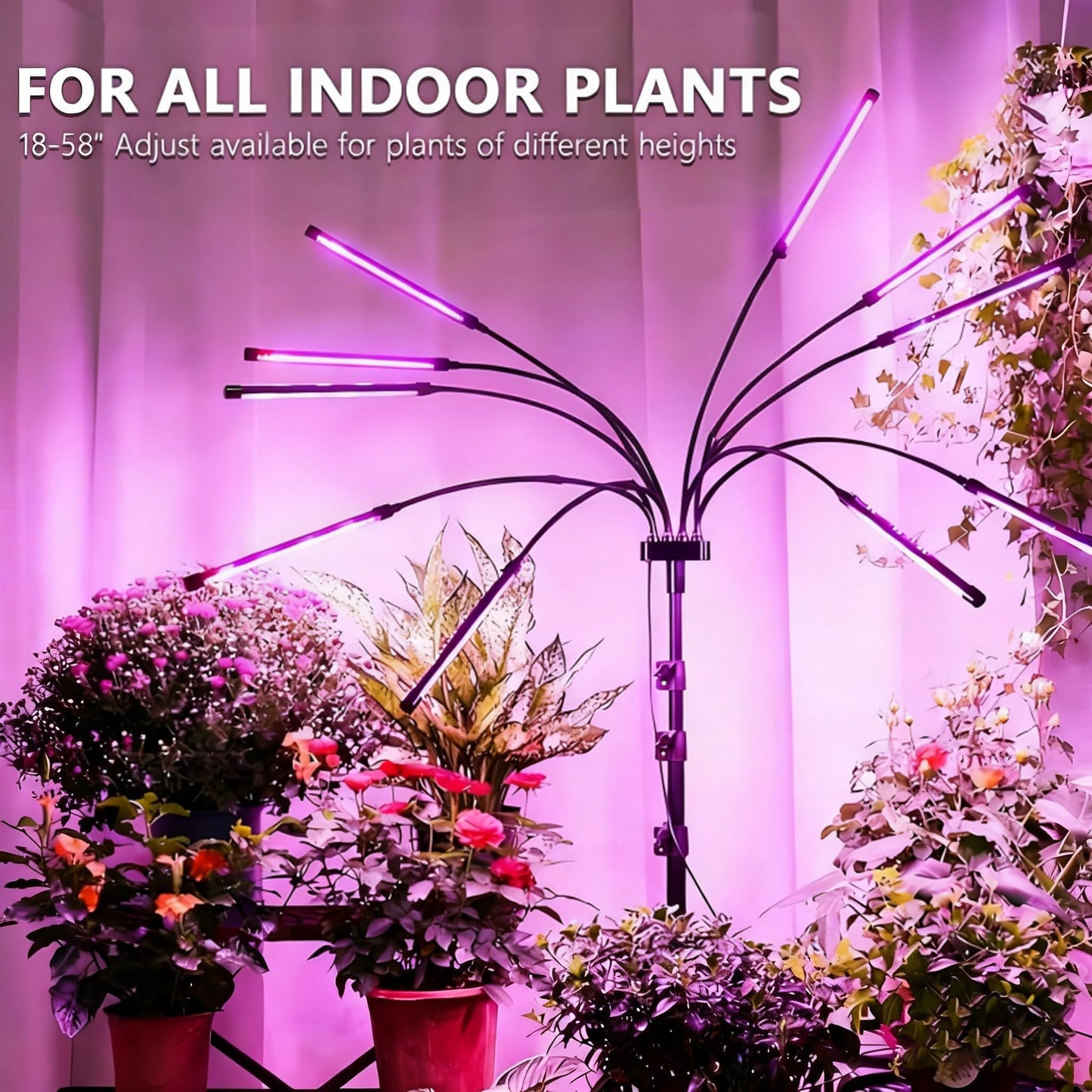 mychoiii Grow Lights for Indoor Plants,10 Heads Red Blue White Full Spectrum Plant Light with 15-60" Adjustable Tripod Stand,Adjustable Gooseneck, Indoor Grow Lamp with 4/8/12H Timer Function