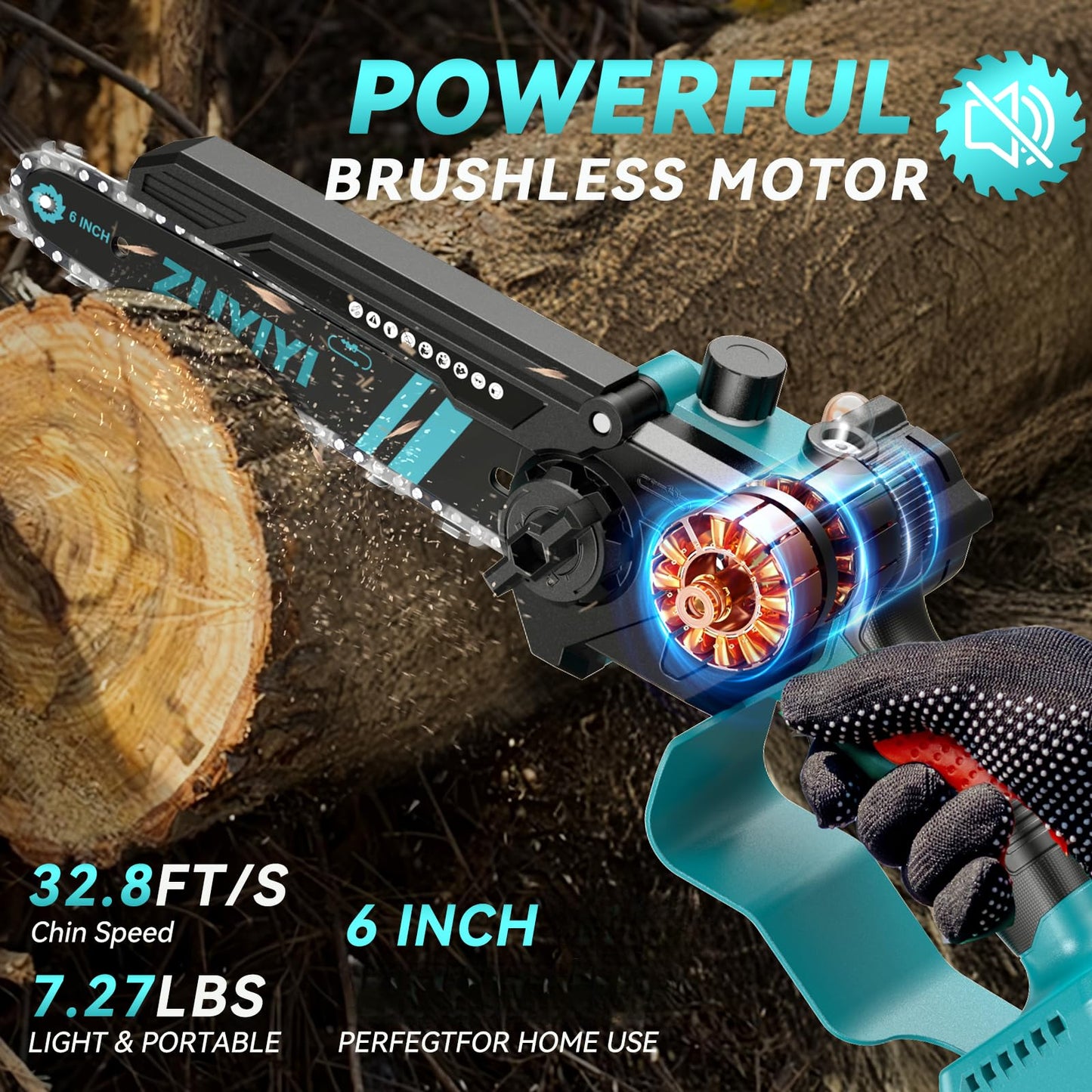 ZUYIYI Mini Chainsaw 6 Inch Cordless for Makita 18V Battery, Brushless Handheld Small Chain Saw with Auto Oiler, Electric Chainsaw for Garden Courtyard Tree Branch Wood Cutting (Battery NOT Included)