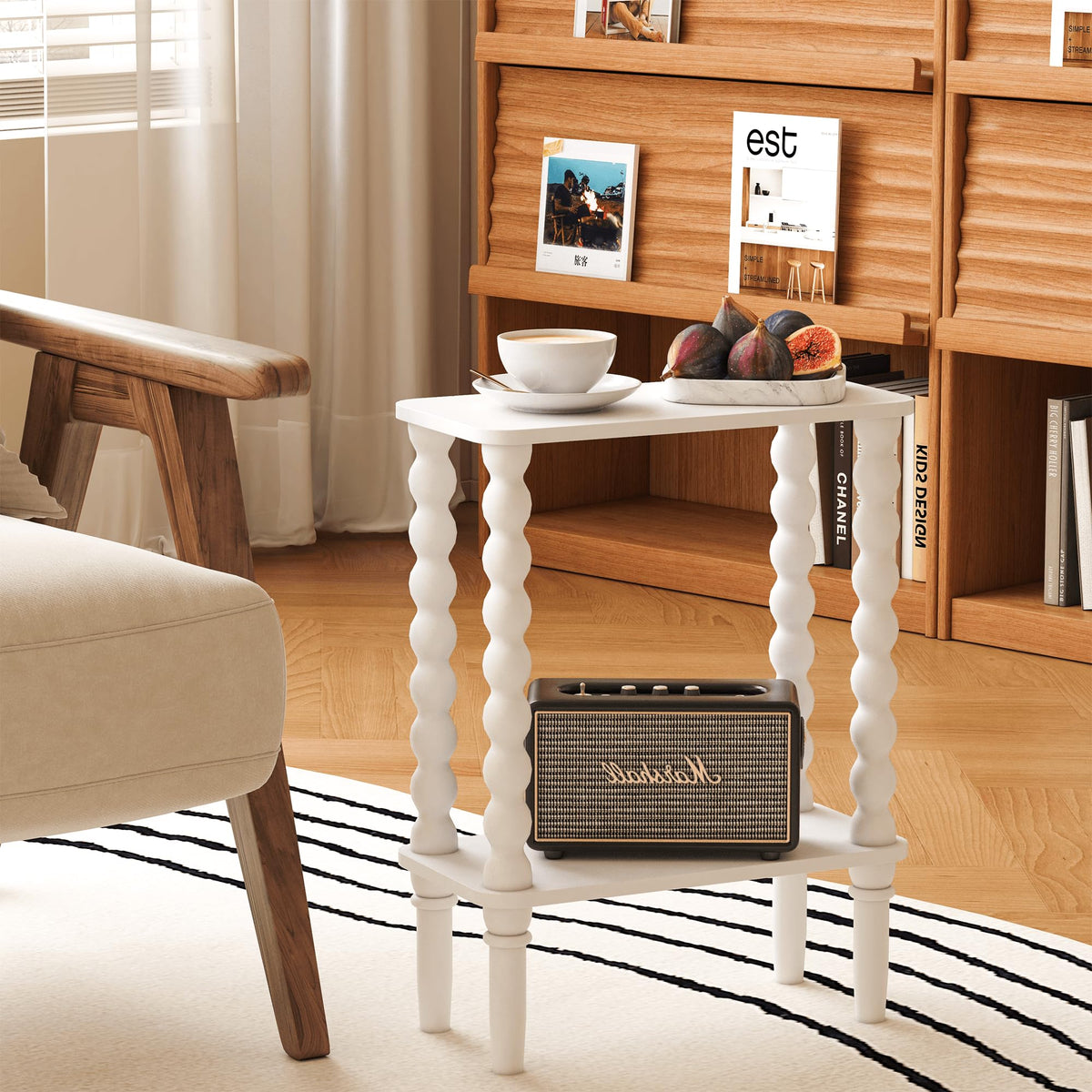 Veegle Narrow Side Table, Small End Table with Storage Shelf, Modern Bedside Table Night Stand for Living Room, Bedroom, Office and Small Spaces (White)